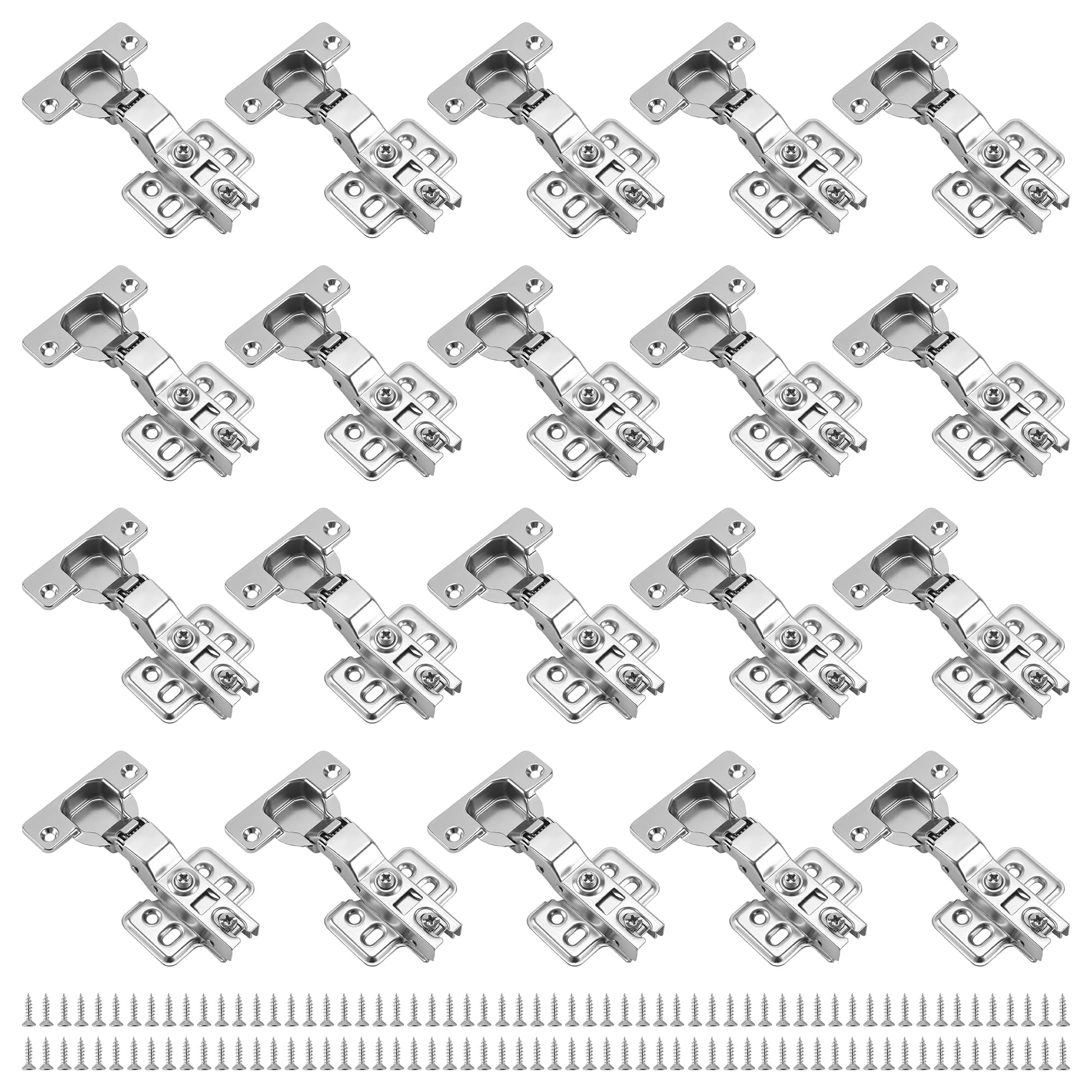 JIAYUET 20PCS Half Overlay Soft Close Cabinet Hinges with Screws, Stainless Steel Silent Hinges for Kitchen Cupboards, Bathroom, Bedroom