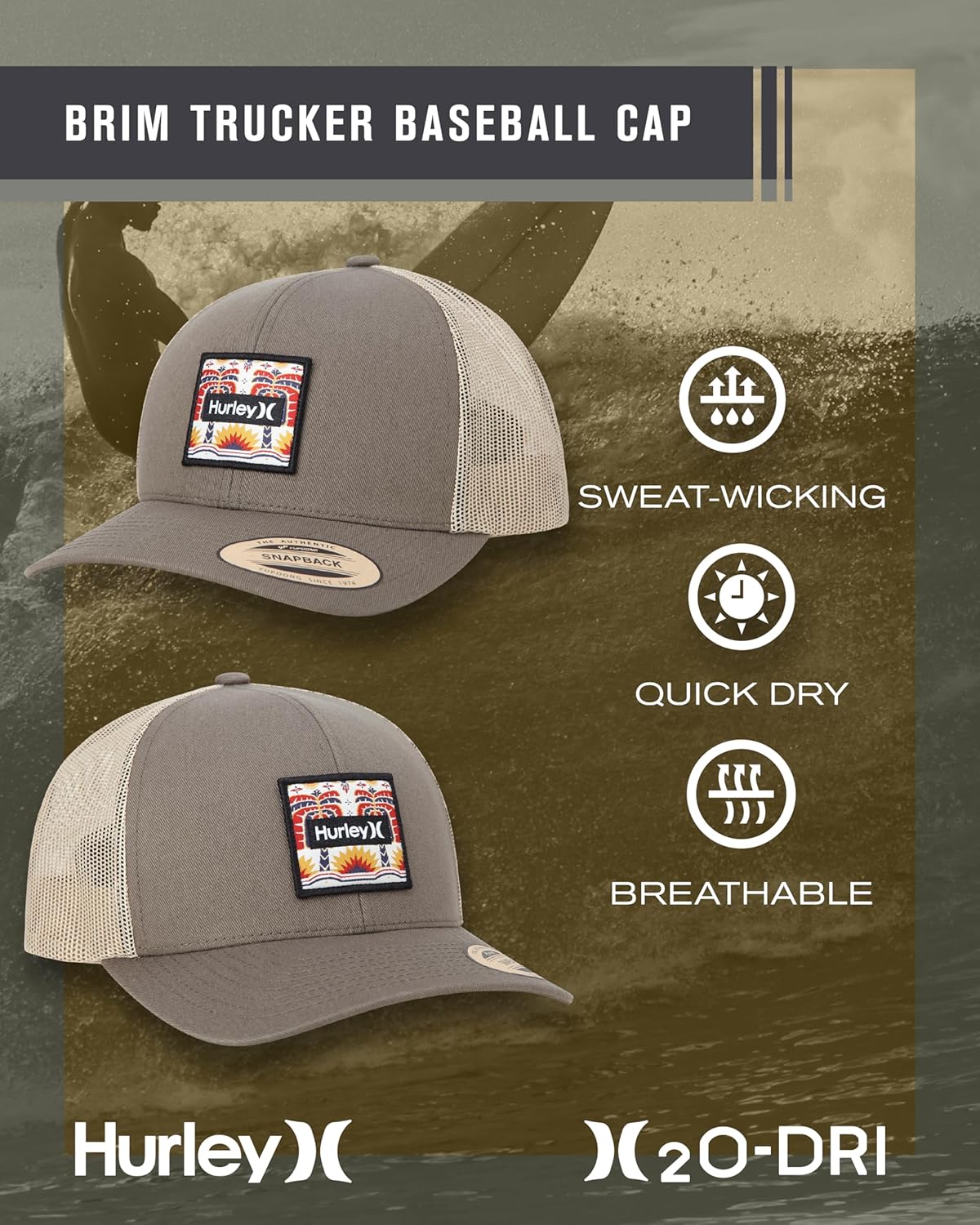 Hurley Men's Caps - Fairway Trucker Mesh Baseball Cap - Snap Back Hats for Men - Image 2