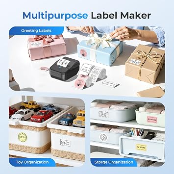 PM240 Label Maker Machine with 3 Tapes, 2 Portable Thermal Label Printer for Phone & PC, Bluetooth Label Maker with Multiple Templates for Small Business, Office, Home, School, Set 1