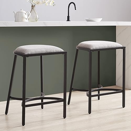 Miniatura 7 de Crosley Furniture Ellery - Juego de 2 taburetes de bar tapizados con altura de mostrador, grisnegro mate