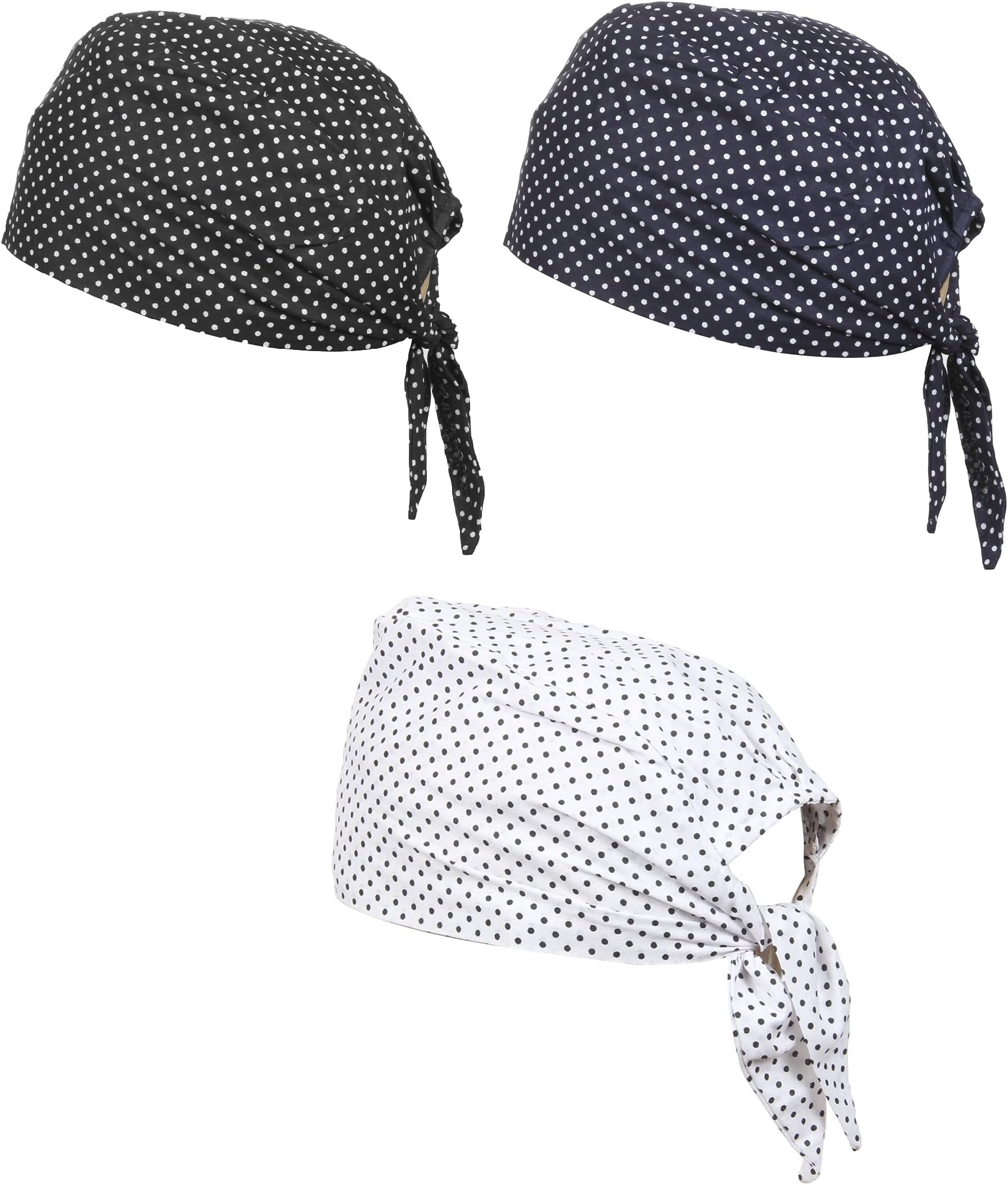 BISMAADH100% Cotton Polka Dot Printed Durag Skull Cap Bandana Sweatband Handband Pack of 3