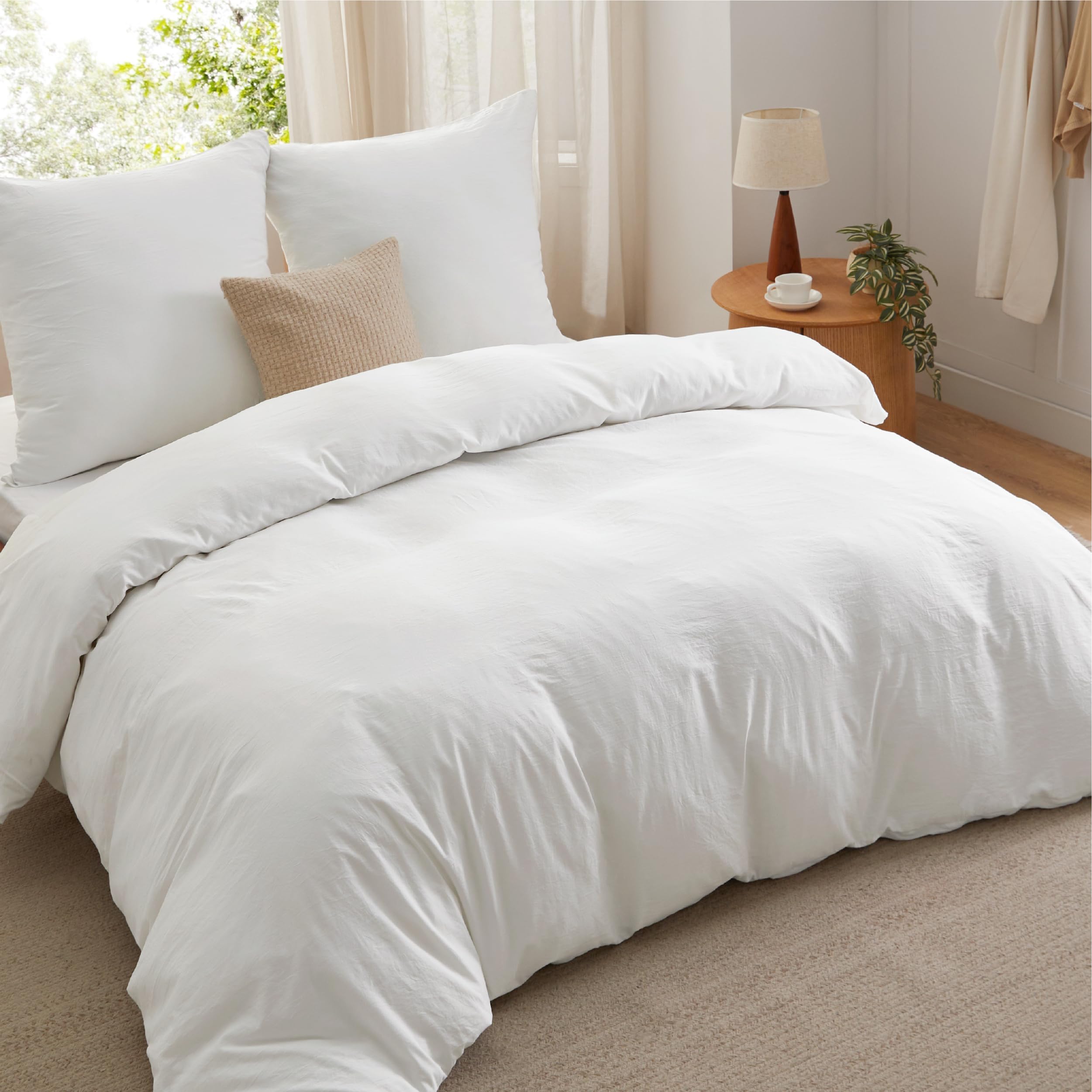 BEDSURE Pościel 230 x 220 cm, 3-częściowa, biała – miękka pościel z poliestru Öko-Tex z mikrofibry, 1 poszwa na kołdrę 230 x 220 cm z zamkiem błyskawicznym i 2 poszewki na poduszkę 50 x 75 cm