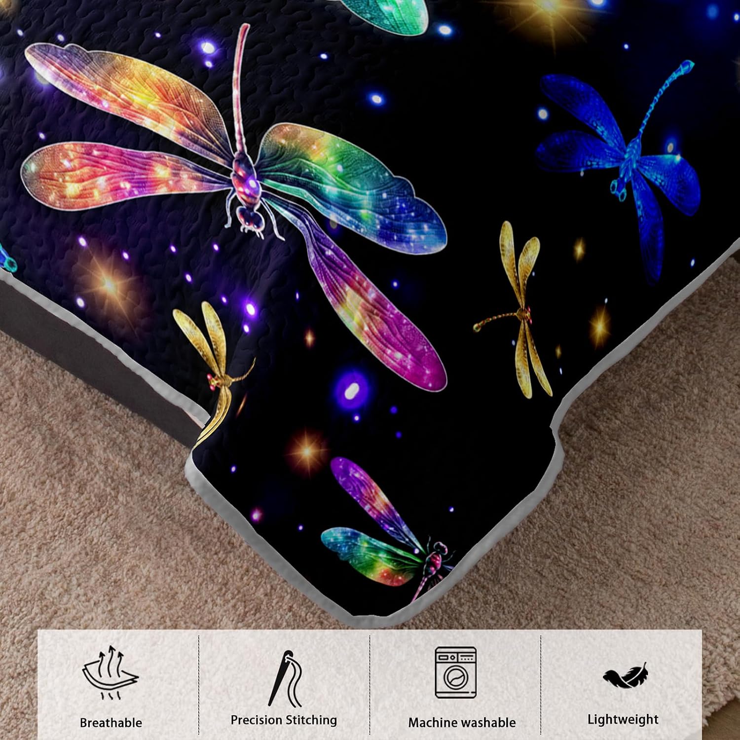 AILONEN Dragonfly Quilt Set Full Size, Colorful Dragonfly Bedspread Coverlet,Soft Microfiber Lightweight Bedding Sets for All Season,1 Quilt + 2 Pillowcases,3Pcs