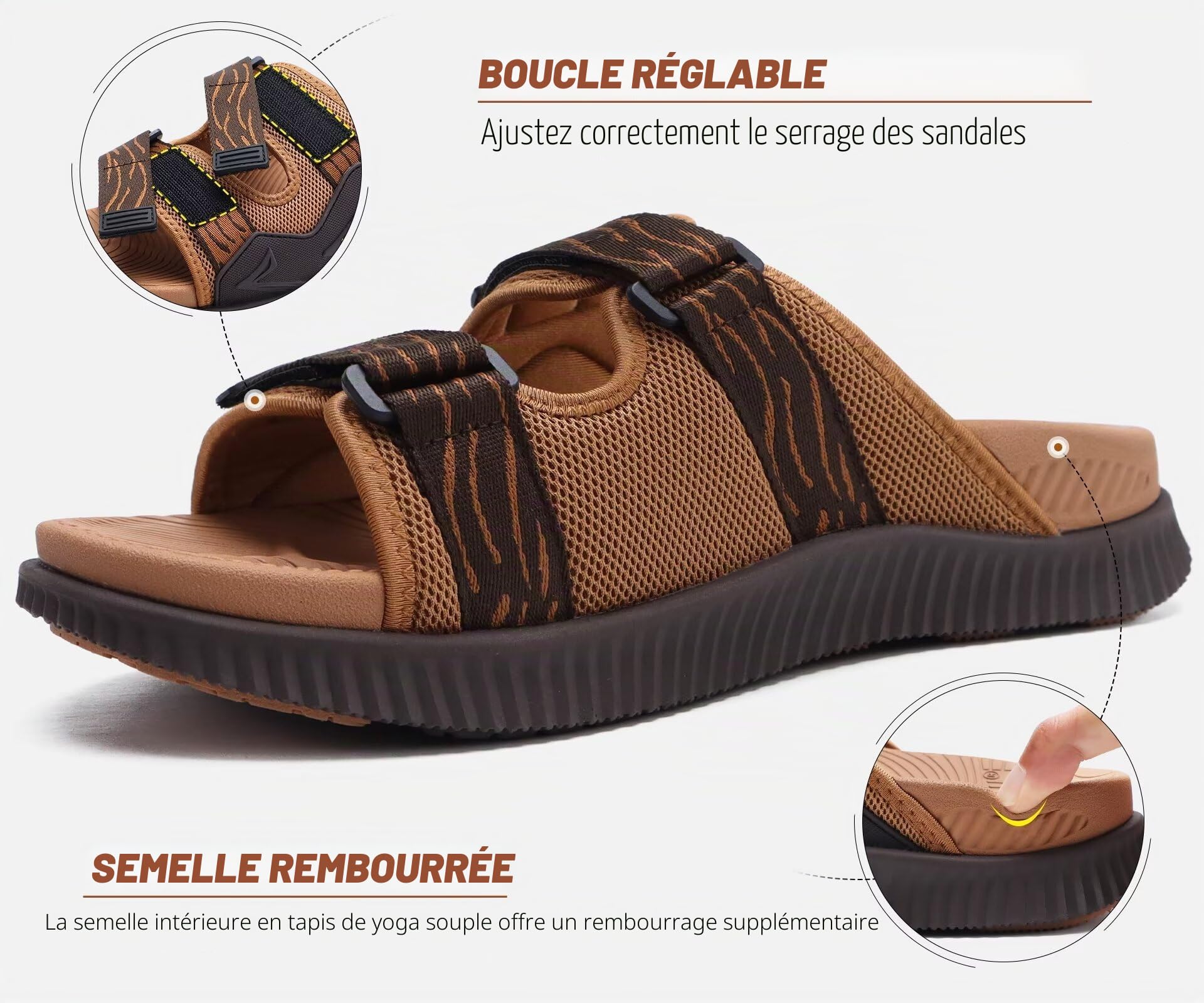 KuaiLu Sandales Hommes Confortable Sport et d'extérieur Orthopedique Plateforme Sandale
