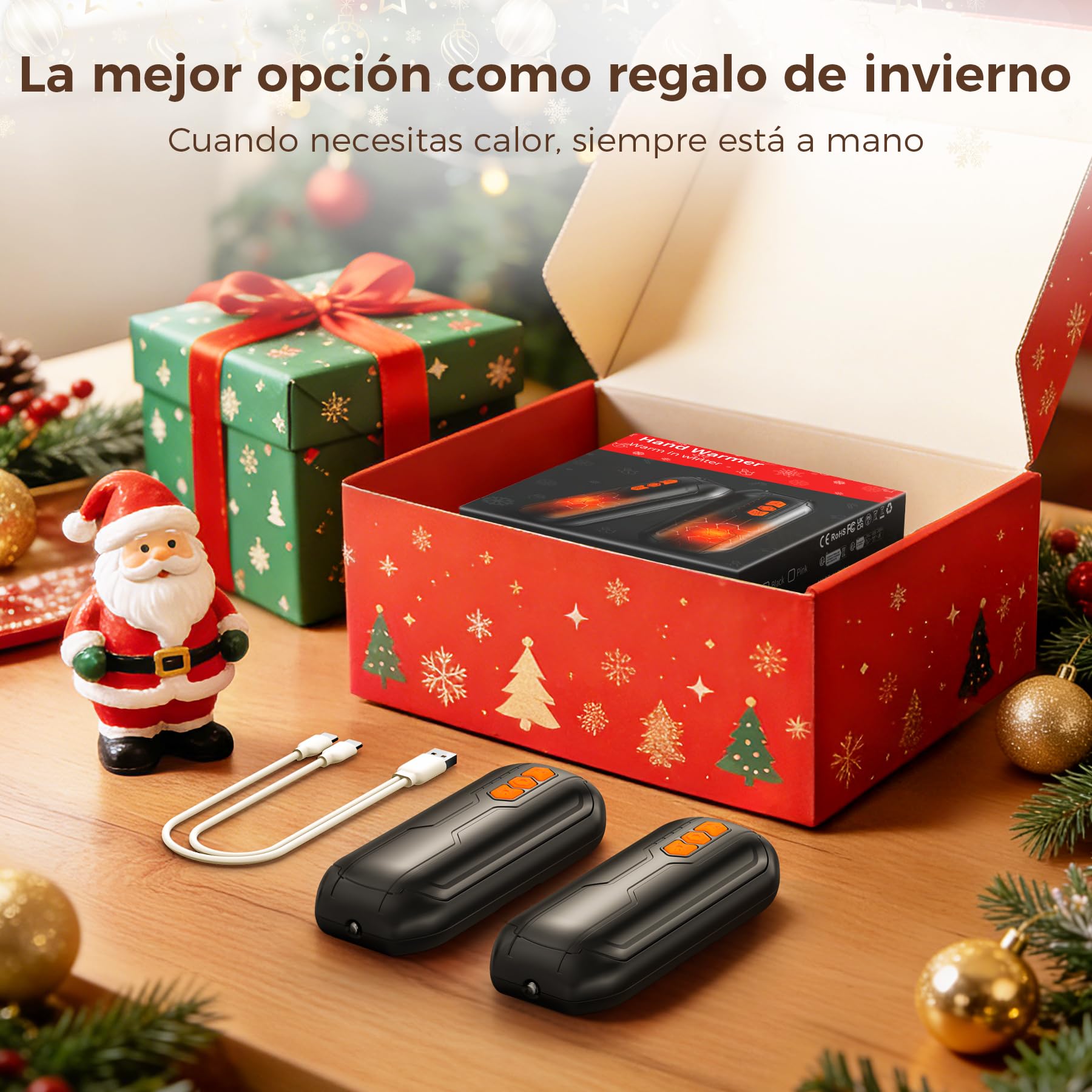 VIWAVE 2 Piezas Calentador de Manos Recargable,Calienta Manos de Bolsillo Reutilizables con LED,Calentador Electrico USB y 5 Ajustes de Temperatura,Portátil Calientamanos Regalos Mujer Hombre — view 9