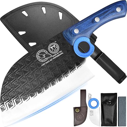 Miniatura 17 de XYJ Auténtico desde 1986, cuchillo de carnicero grande y resistente, cuchillo de chef serbio con estuche, cuchillo de cocina para vegetales del