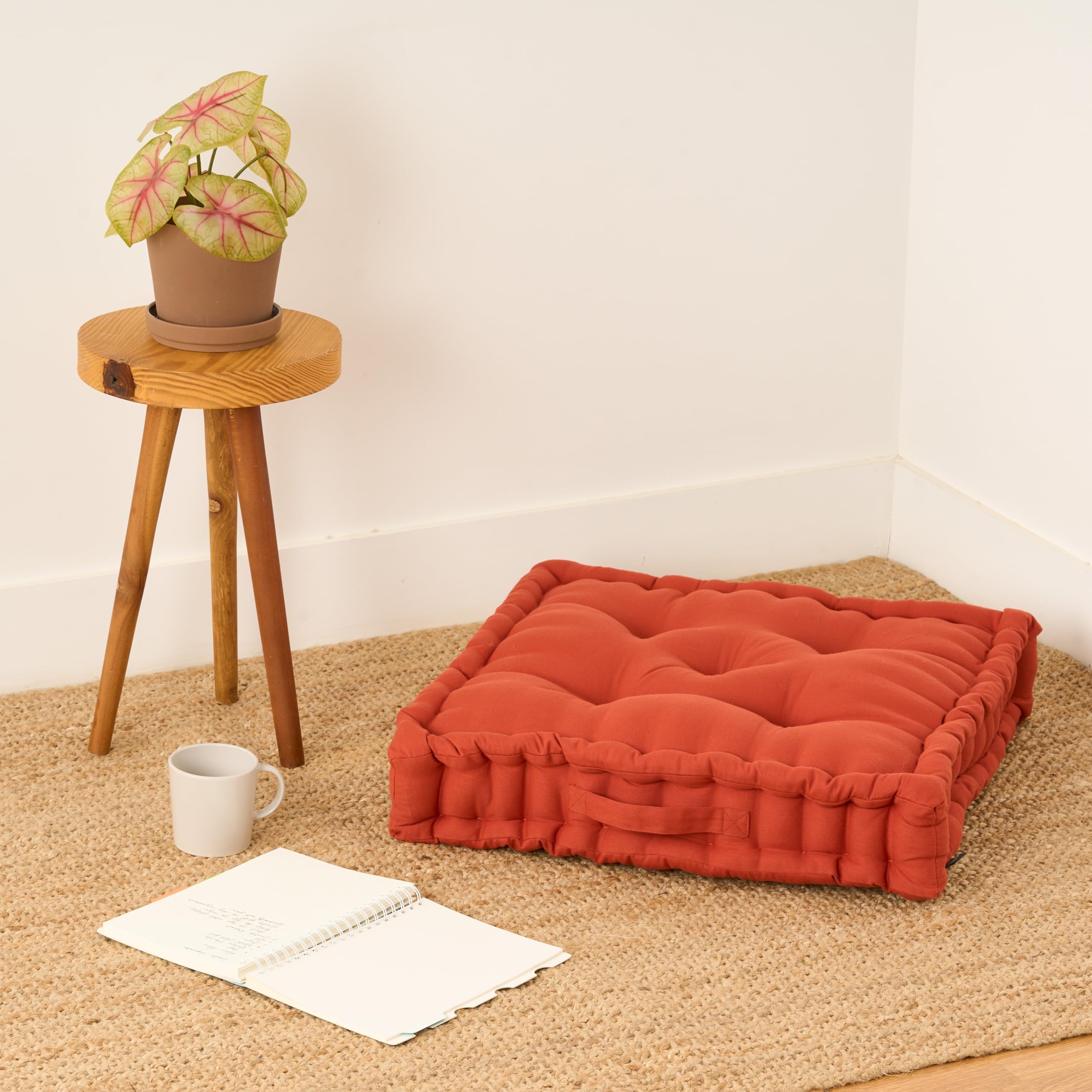 SKANDA FAB Square Floor Cushions | Floor Cushion | Micro-Fiber Filling for Seating, Meditation, Yoga, Pooja, Guests, Living Room, Bedroom Terracotta Marron 50 x 50 x 10 cm (Pack of 1)-picture-16