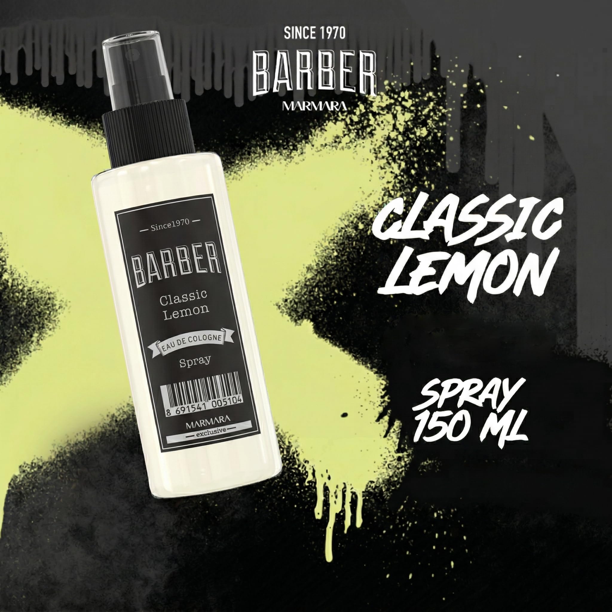 Barber Marmara Spray Kolonii Cytrynowej 150ml, turecka woda toaletowa po goleniu, chłodzący i dezynfekujący, łagodzący podrażnienia, tonik do skóry z cytrusowym zapachem.