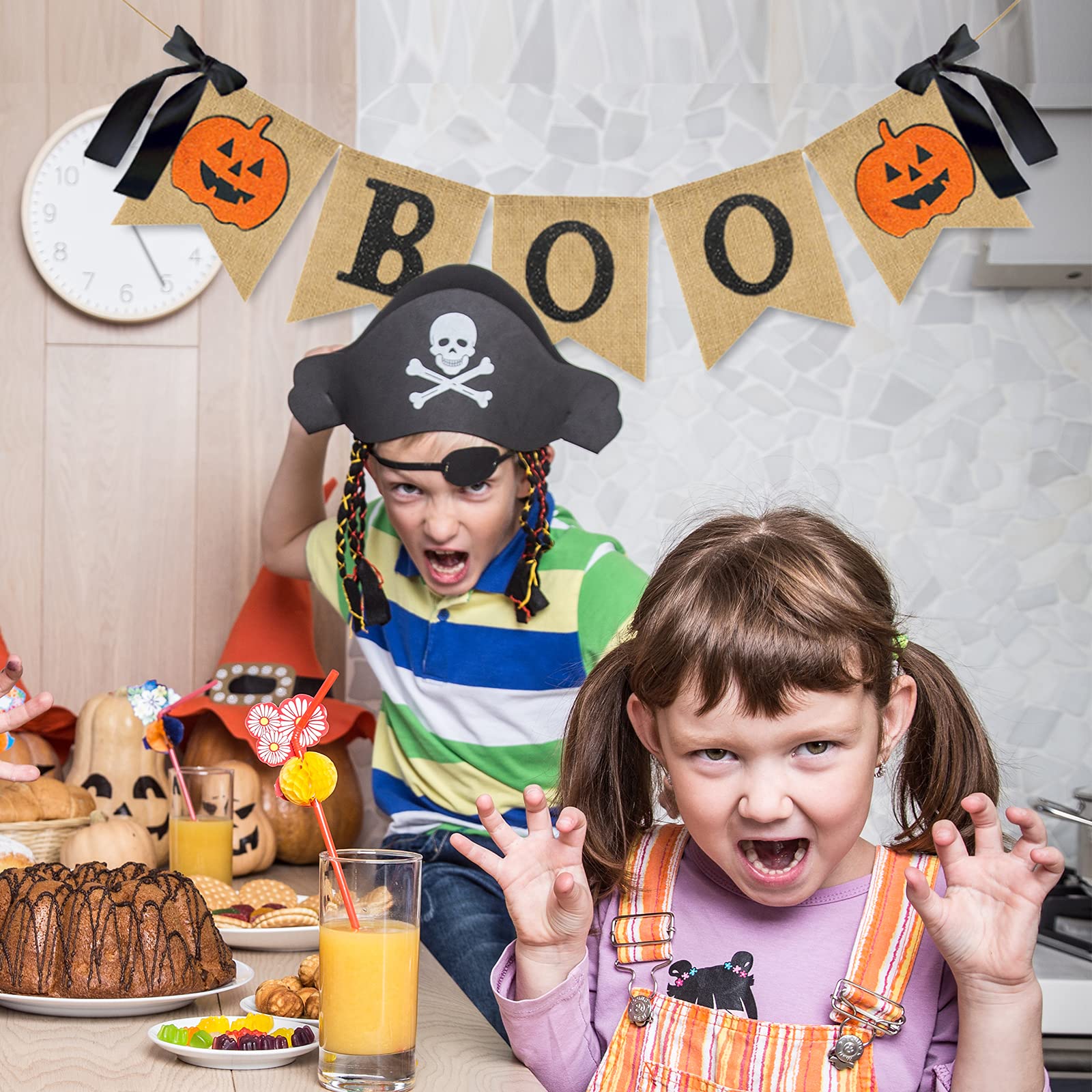 Halloween Banner 'Boo' Aus Sackleinen – Mit Glitzer-Kürbis, 2,1 M Lang, Rustikale Partydekoration