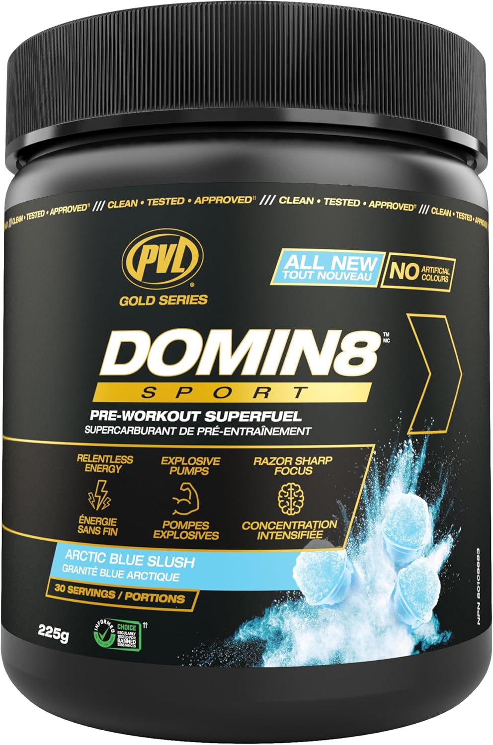 PVL Gold Series Domin8 Sport preworkout Superfuel Artic Blue Slush
