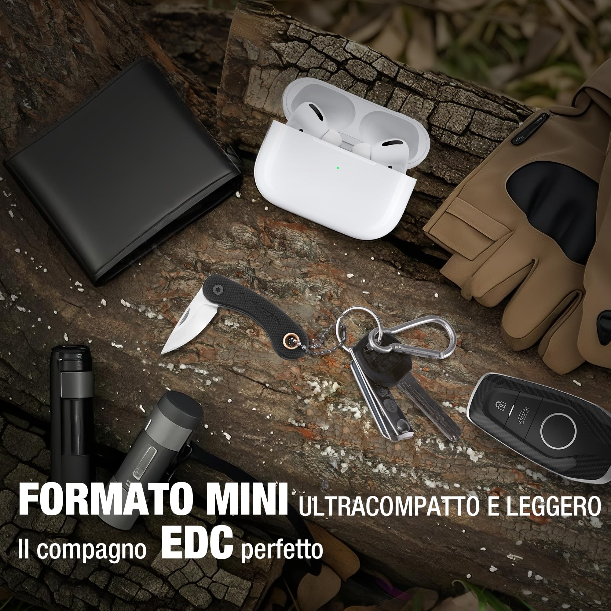 FLISSA Mini Coltello Tascabile, Coltello a Serramanico con Manico in G10,Lama in Acciaio INOX 5CR15MOV, Finitura CNC, Taglierino Portatile, EDC per Uso Quotidiano e Attività Outdoor