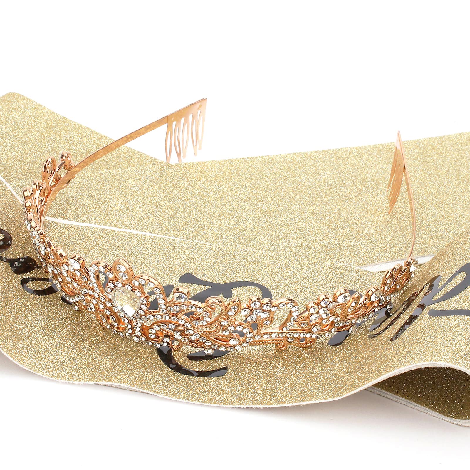 “Birthday Queen” Sash And Crystal Tiara Set Tiara And Crowns For Women Birthday Gift For Girl Kit Decorations Set Rhinestone Hair Accessories Glitter Stain Silk Sash For Party