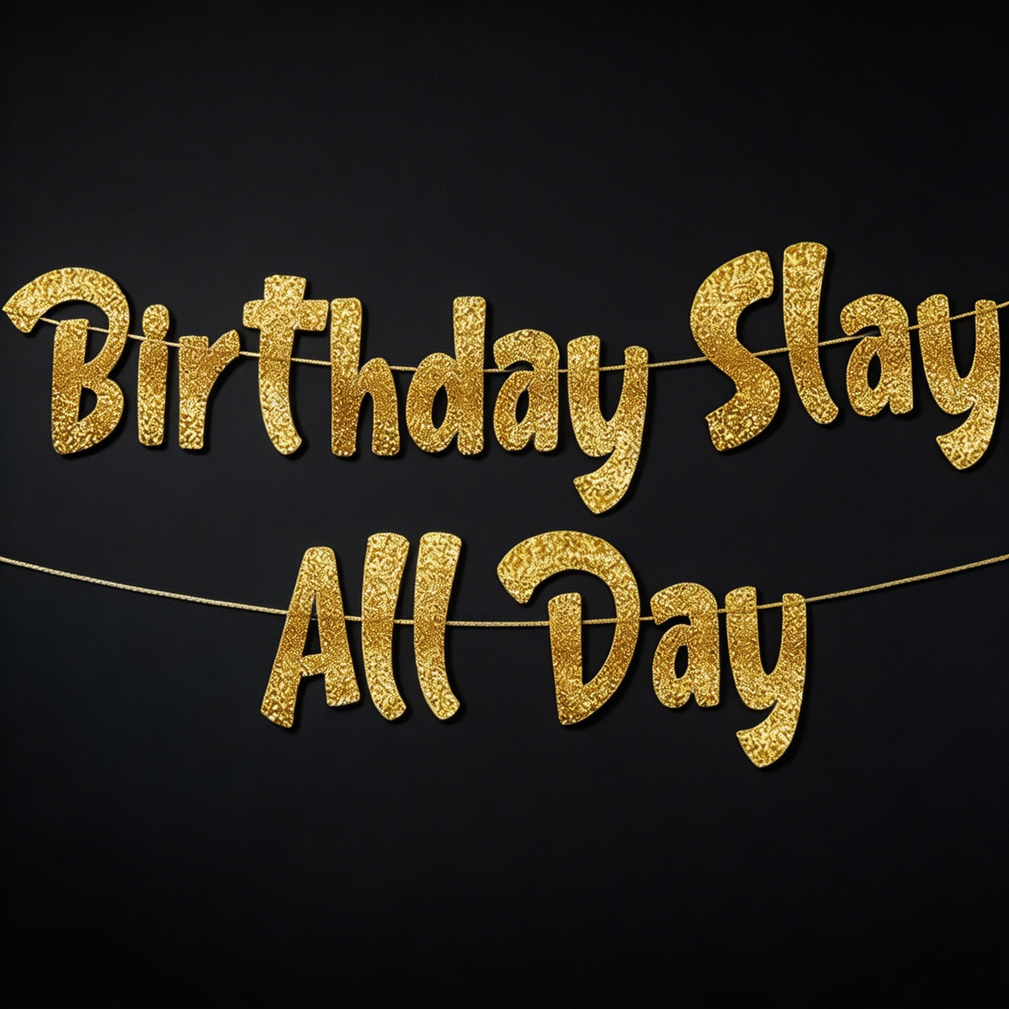 Glitter Birthday Banner - Reusable 4.5ft Gold Party Decoration with "Birthday Slay All Day" Sign for Adult Celebrations