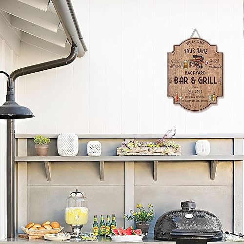 Miniatura 7 de Artsy Woodsy Letrero personalizado para bar y parrilla en el patio trasero (no tallado o neón), decoración de placa artística de pared, accesorios