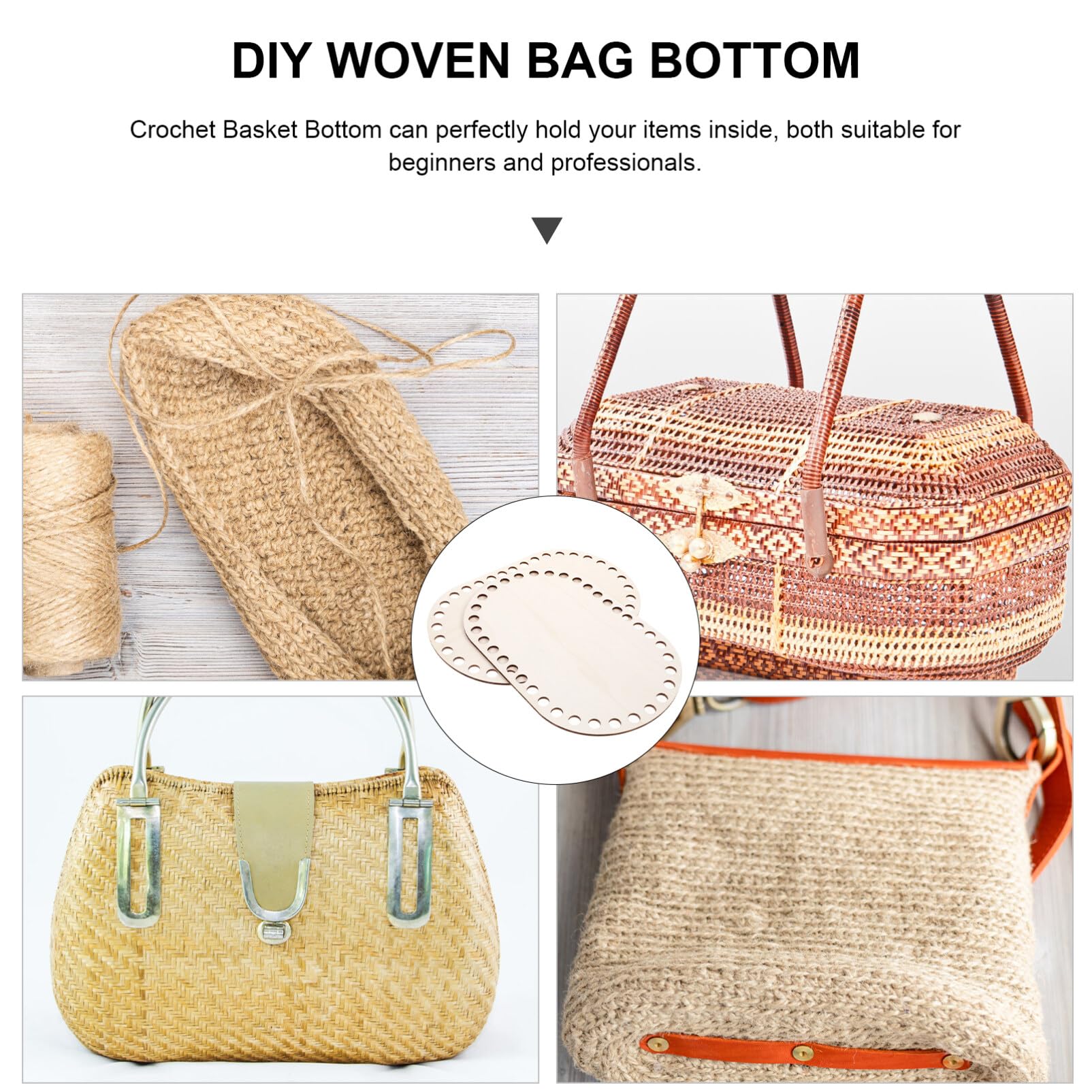 Lot De 2 Bases De Panier En Bois Naturel Pour Crochet - Forme De Panier Ovale Creuse - Base En Bois - Pour Tricot Et à Crochet, 30X20cm, Comme Sur L'image