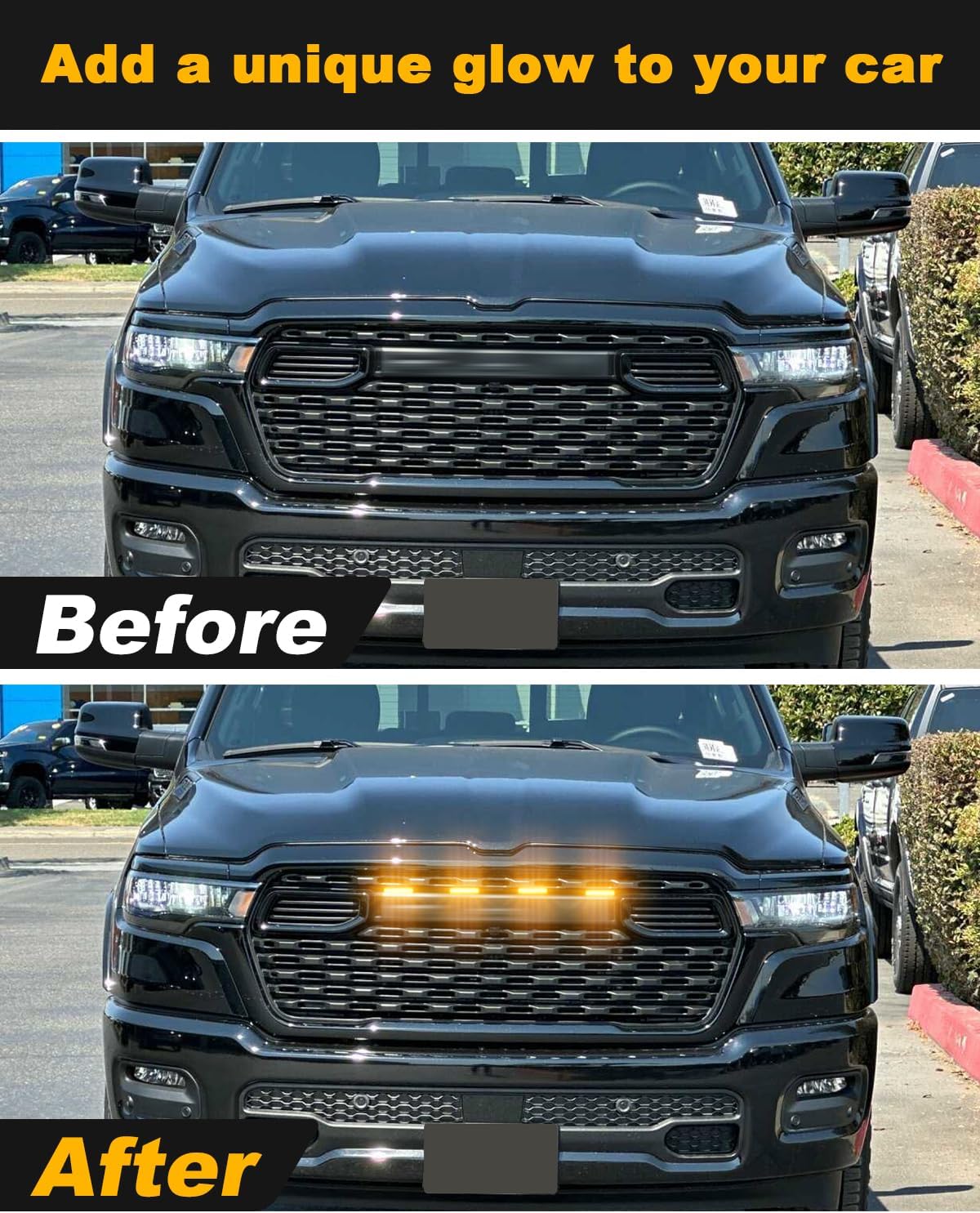 LED Grill Lights for Dodge Ram 2025 2024-2019 Grille Raptor Lights Ram 1500 2500 3500 Accessories Front Grille Trims,4pcs (Yellow)