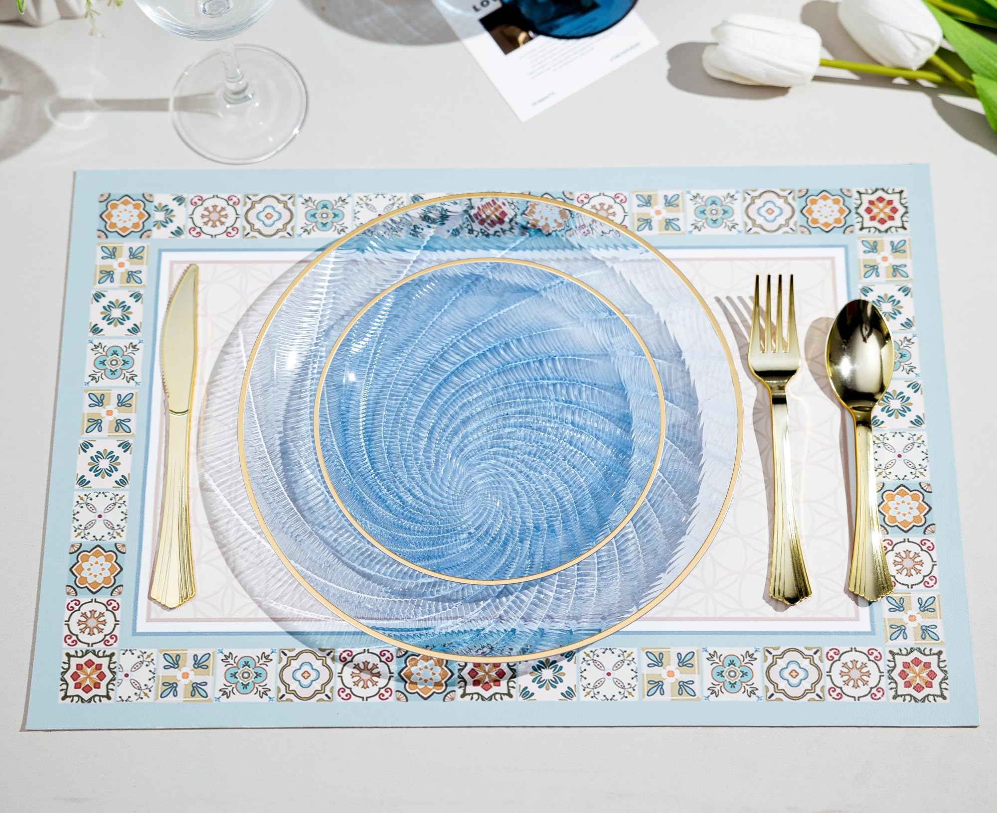Blue Shell Plates & Gold Silverware Set - 150 PCS -7