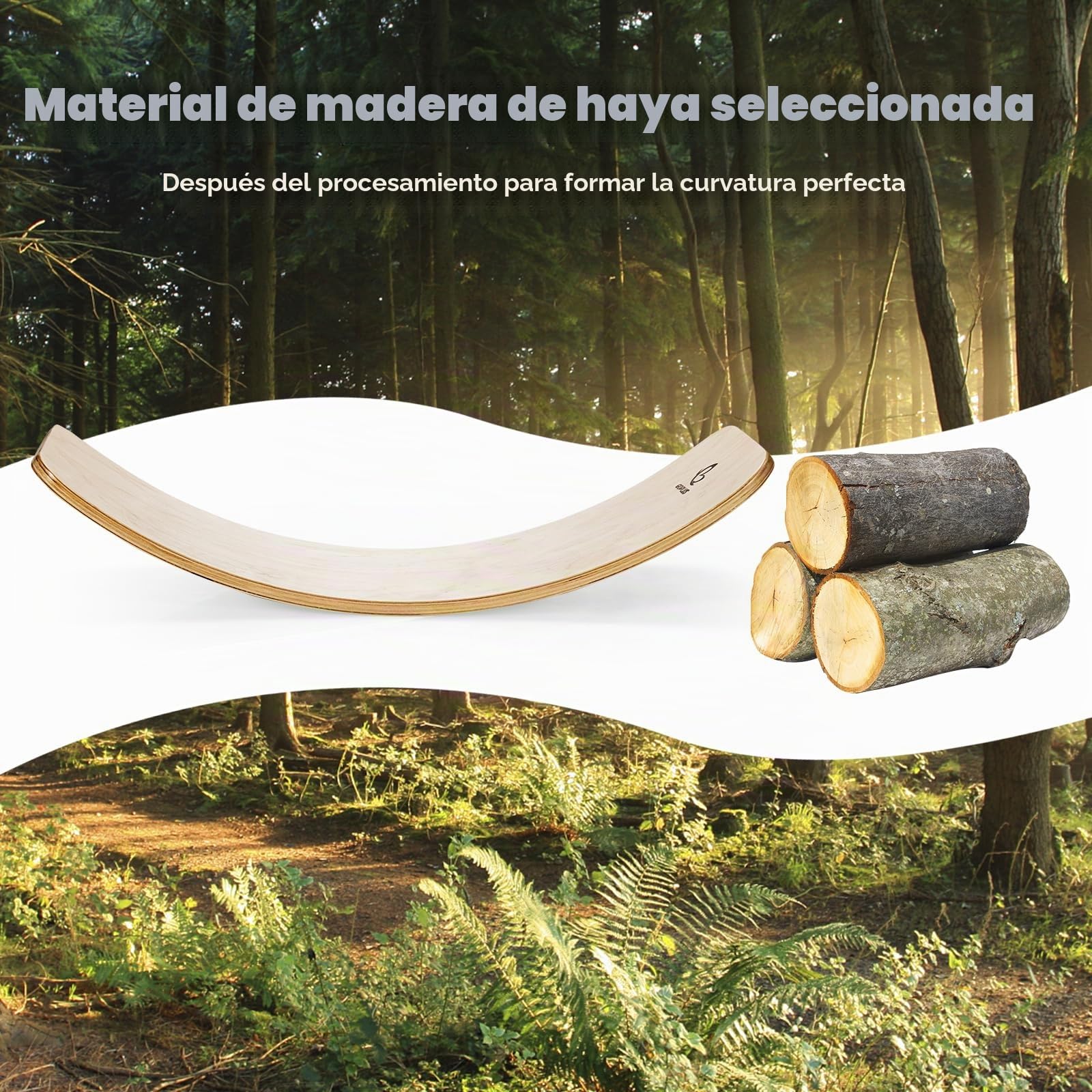 KOMFOTTEU Tabla de Equilibrio de Madera, Tabla Curva con Filtro, Tabla Curvada con Carga de 220 kg, Balance Board para Niños y Adultos, Tabla de Yoga para Niños Montessori