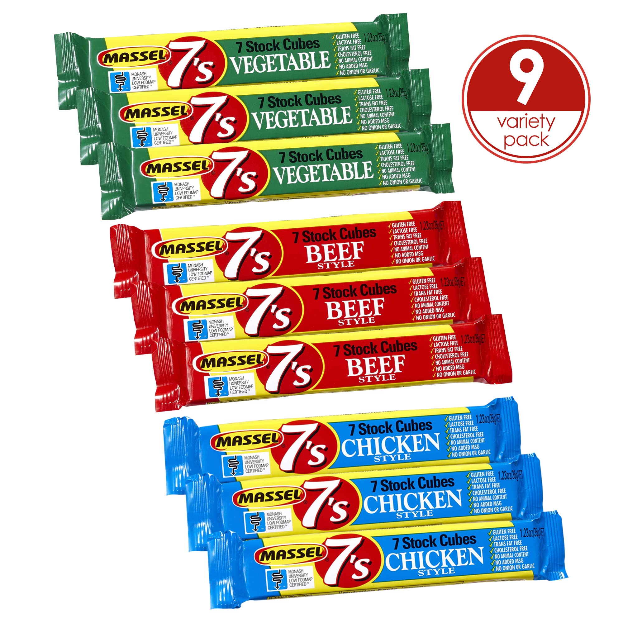 Massel 7's, Low Fodmap Stock Cubes, Variety, Vegan & GlutenFree, PocketSized Broth Cubes, Beef