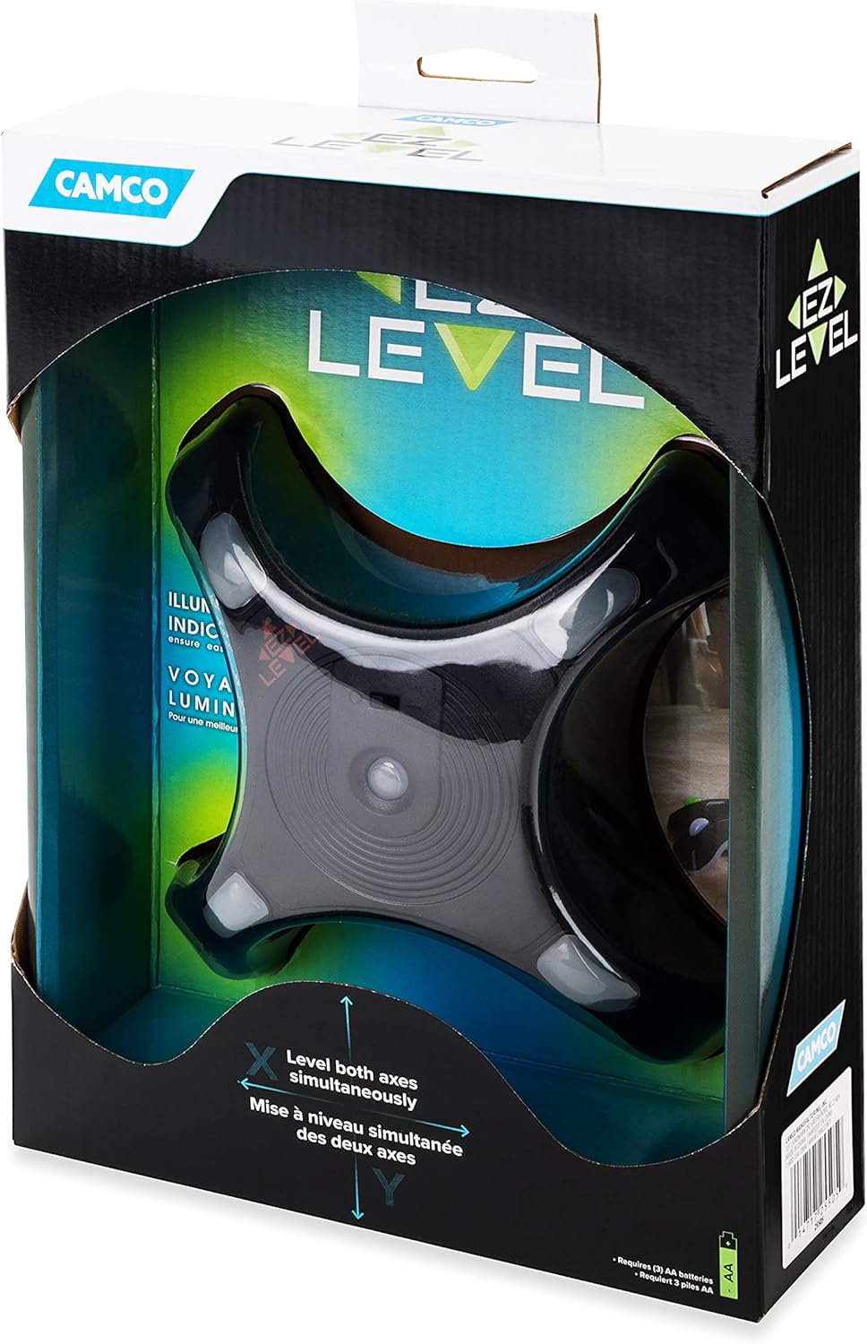 Camco RV EZ Level | Assists You In Leveling RVs, Campers or Trailers | Levels Both Axis Simultaneously | Illuminated Indicators Ensure Easy Visibility | Black, (25505) : Automotive