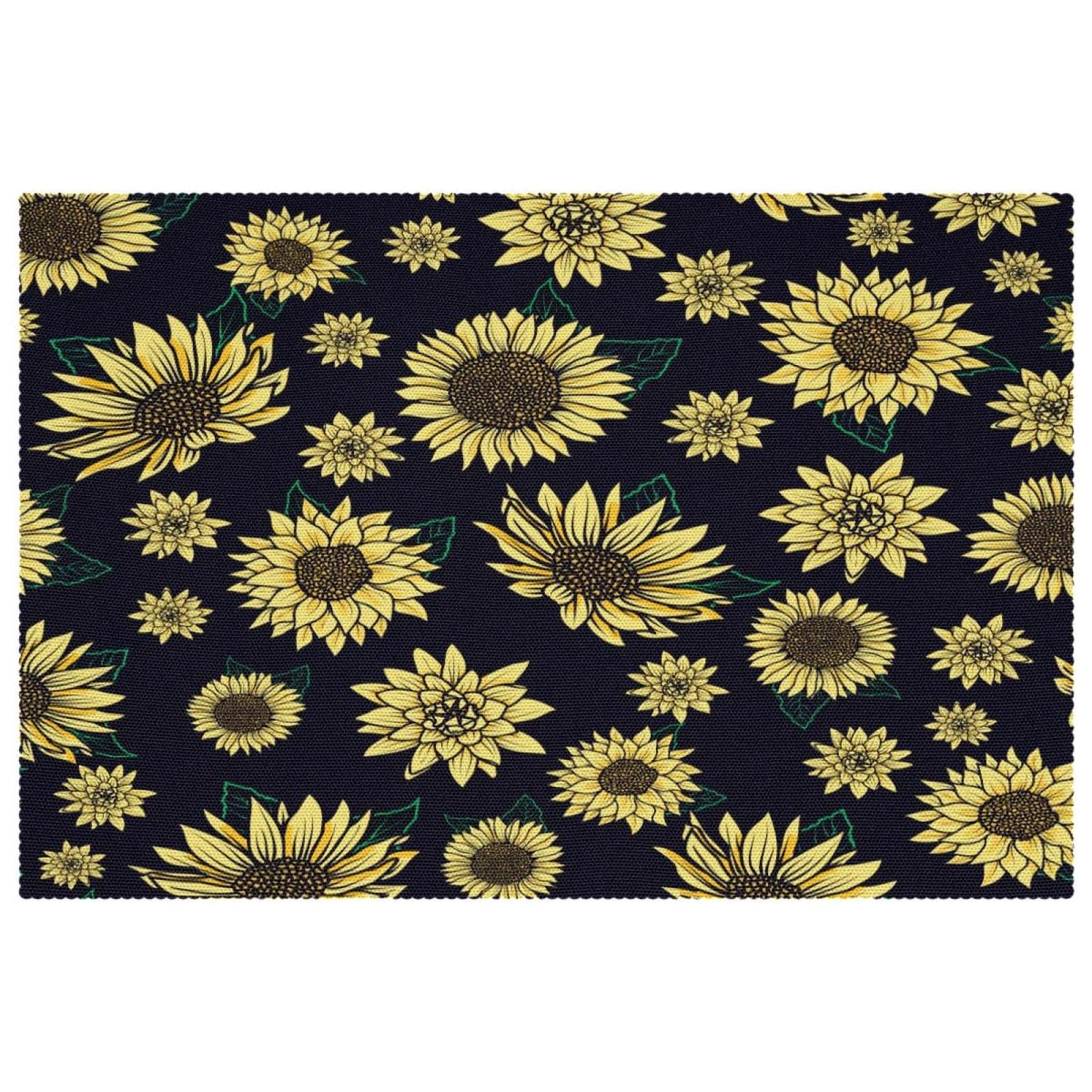 Set de table bleu marine motif tournesols pour repas d'été en terrasse