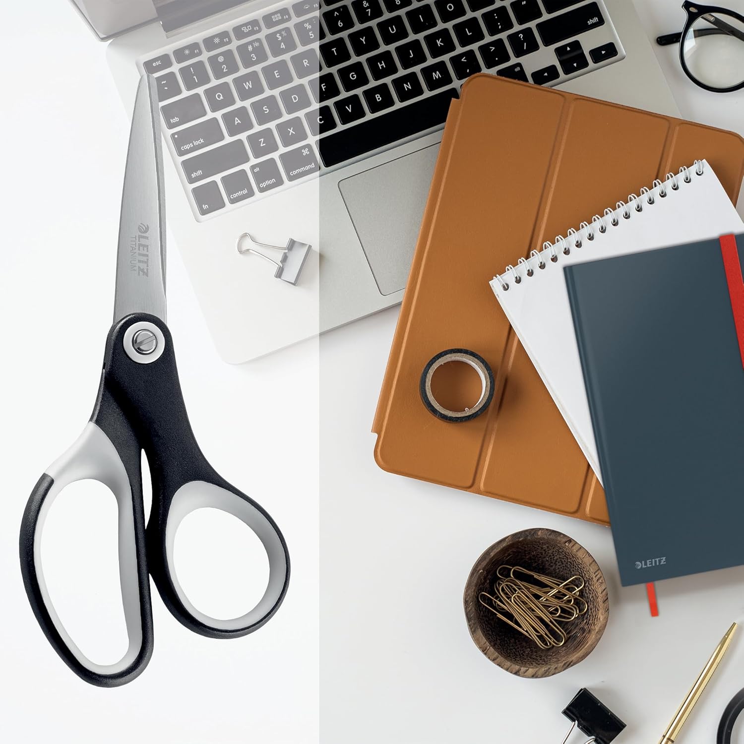 Leitz Titanium Scissors, Right or Left Handed (Ambidextrous), 150 mm, Office Stationary, Ergonomic Handle, Black