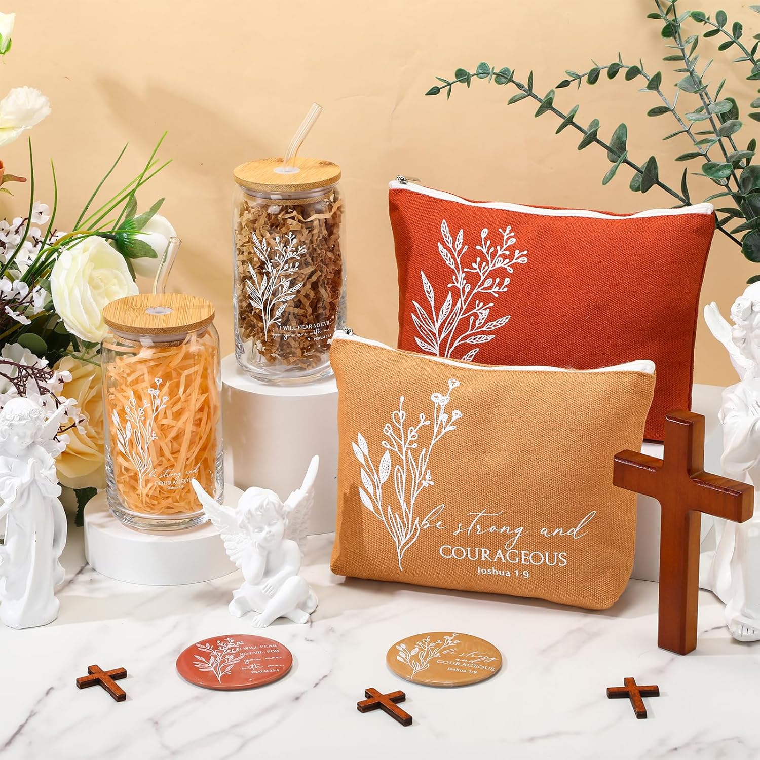 Fumete 2 Set Women's Day Christian Gifts for Women Bulk Religious Makeup Bag Bible Verse Glass Cup Mini Christian Compact Mirror Regalos Cristianos for Church Mothers Day Gifts (Bright Colors) - Image 4