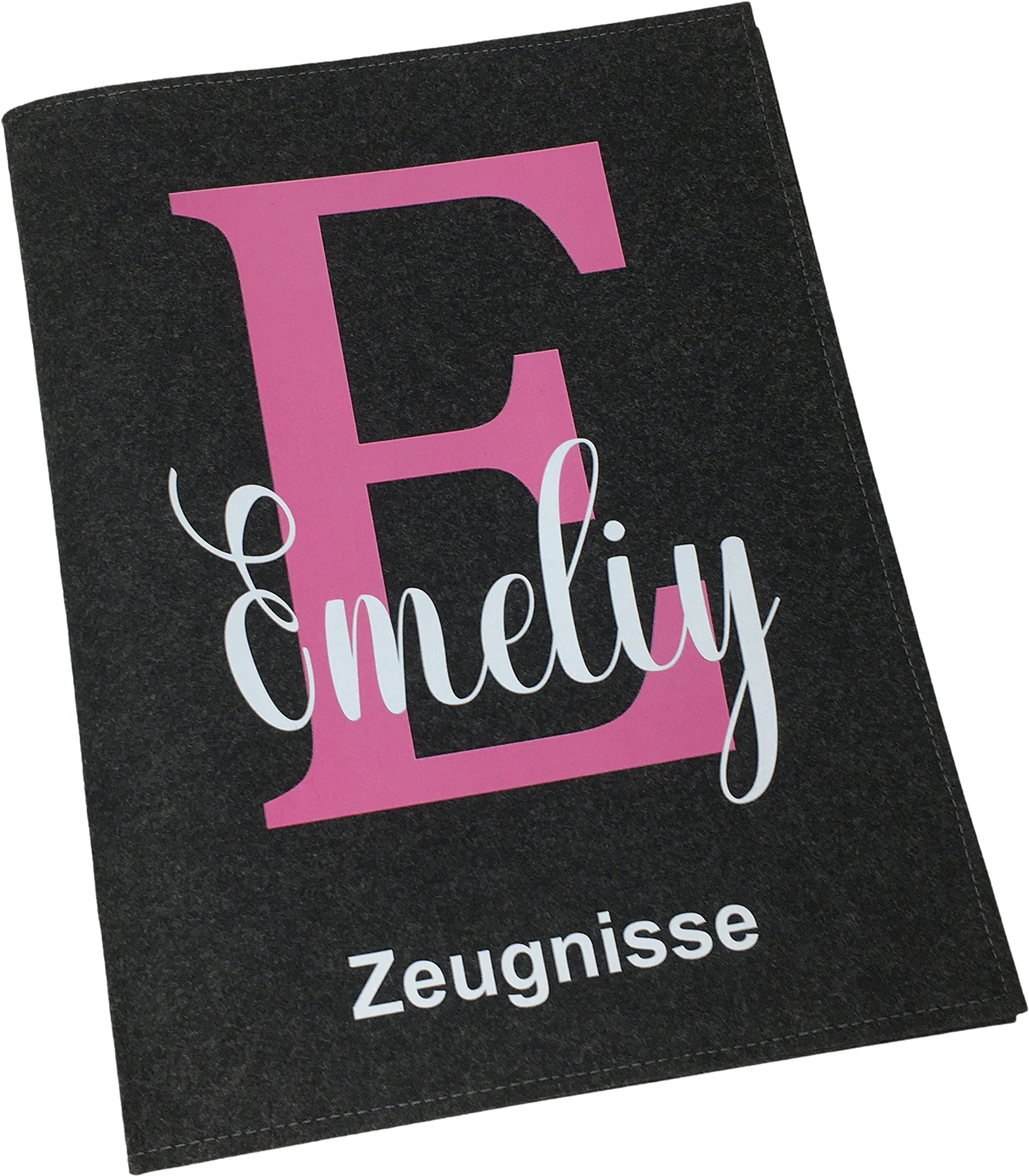 Zeugnismappe mit Namen - Mädchen und Jungen - Personalisiert Filz A4 Buchstabe Pink - Dokumenten Urkunden Mappe Kinder - Hefter Zeugnisse - Sichtbuch