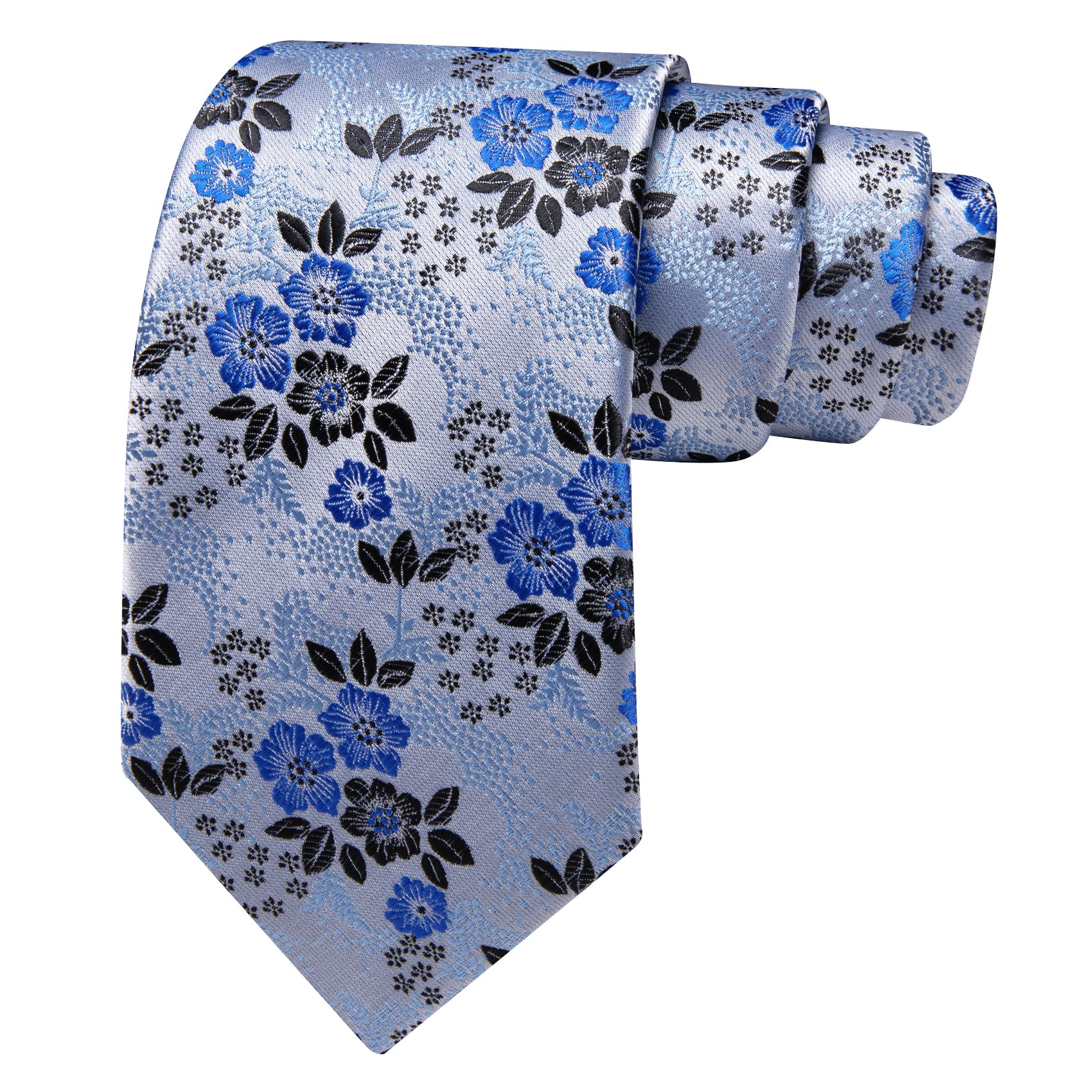 Barry.Wang Juego de gemelos cuadrados de seda para hombre, corbata floral con diseño de flores, para boda, fiesta, negocios