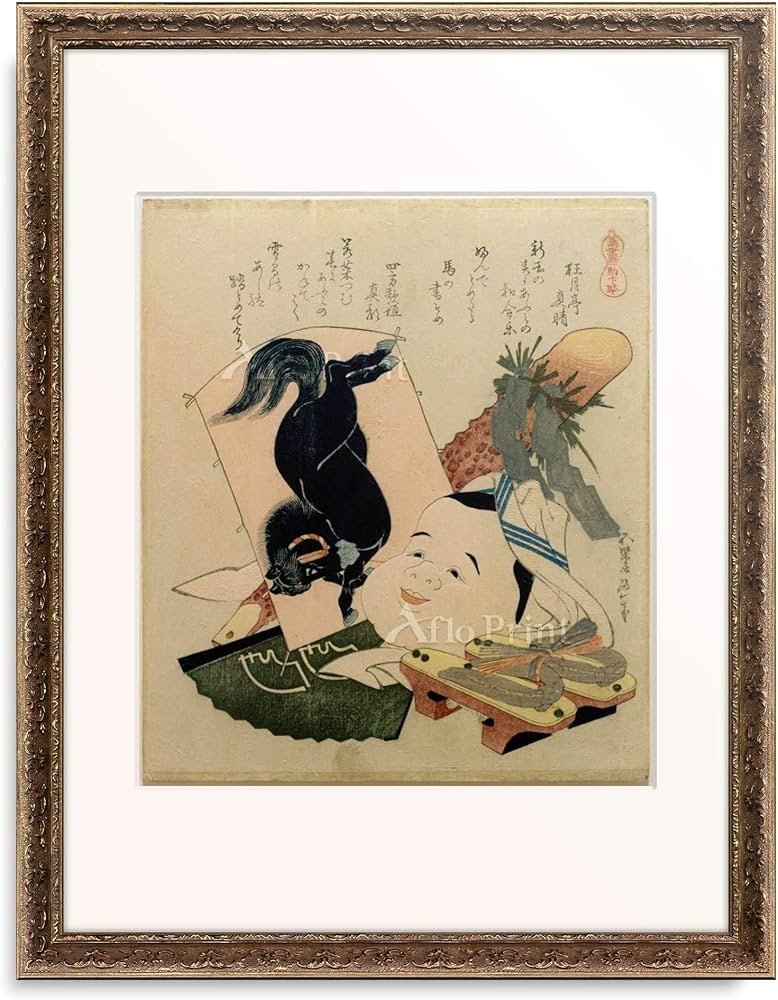 Amazon.co.jp: 葛飾北斎 Katsushika Hokusai 「馬盡 駒下駄」 額装