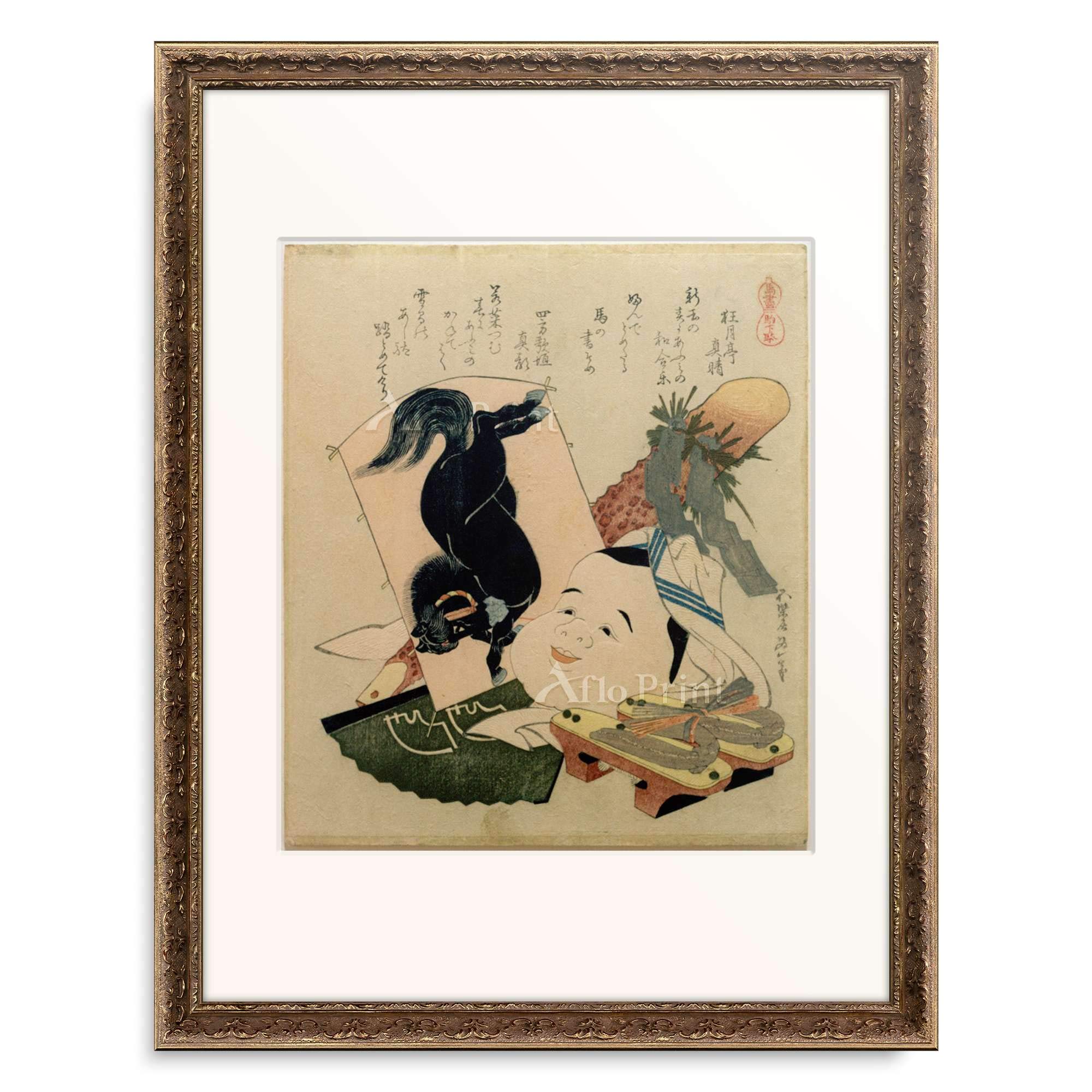 Amazon.co.jp: 葛飾北斎 Katsushika Hokusai 「馬盡 駒下駄」 額装