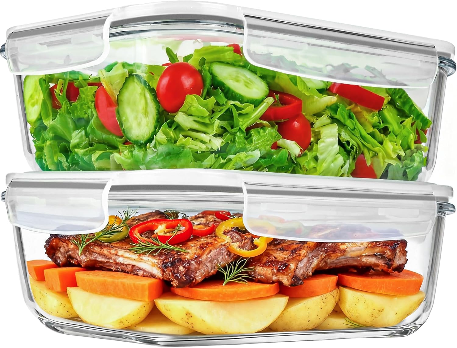 Paquete de 2 recipientes grandes de vidrio de 78 onzas  9.8 tazas con tapas, recipientes de preparación de comidas para hornear, servir, recipiente