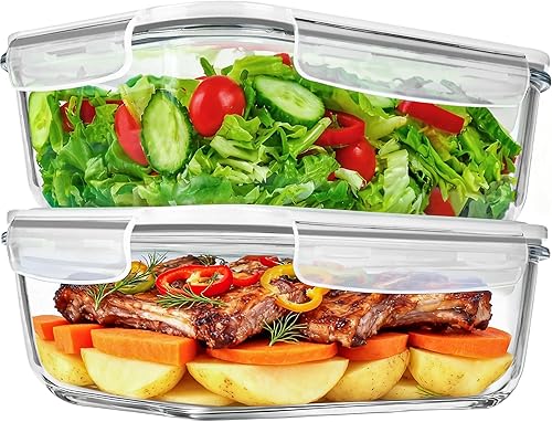 Paquete de 2 recipientes grandes de vidrio de 78 onzas 9.8 tazas con tapas, recipientes de preparación de comidas para hornear, servir, recipiente