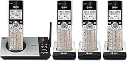 AT&T Telefone sem fio CL82407 DECT 6.0 com 4 telefones para casa com secretária eletrônica, bloqueio de chamadas, locutor de identificação de chamadas, interfone e longo alcance, prata