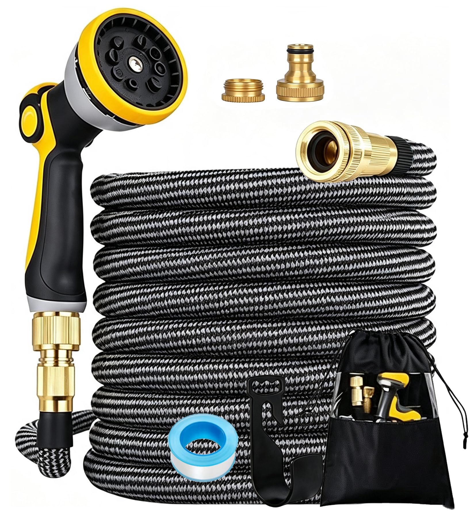 ZACOLLECT Expandable Garden Hose,Leak-Proof Retractable Heavy Duty Hose Pipe,Brass Alloy Connector,Garden Hose Attachments for Garden ﻿ (Yellow, 200FT)