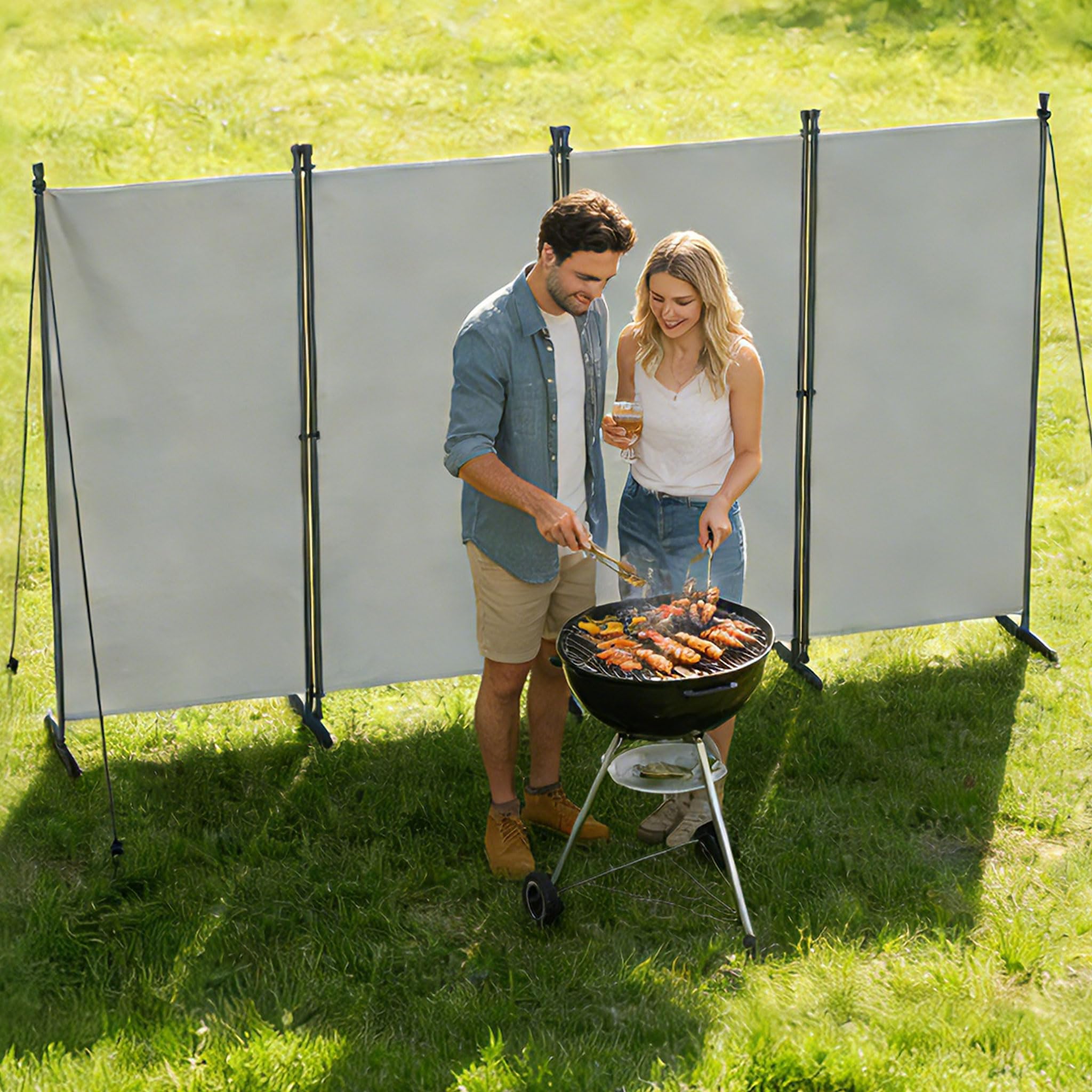 UISEBRT Paravent d'extérieur résistant aux intempéries, avec piquets et tendeurs, pliable, cloison autoportante, sans perçage, brise-vue mobile, pour jardin, balcon, terrasse, 4 pièces, 320 x 180 cm