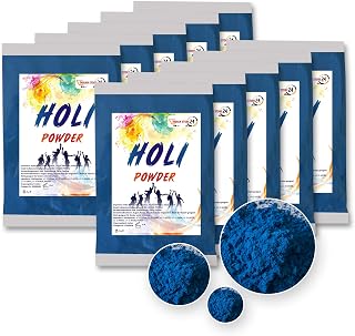 INDIAN STORE 24 10 Bolsas de Holi Gulal en Polvo Soluble en Agua Sesión de Fotos Natural del Festival Rangoli Colors Rainbow Powder Bolsas de Colores sagrados de Fotos de Polvo Brillante (Blue,Azul)