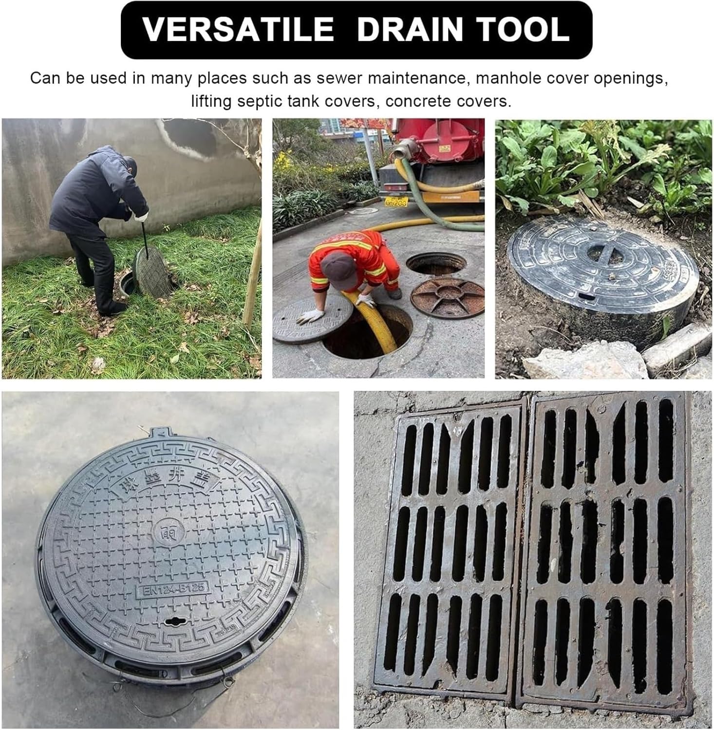 Drain Cover Pry Bar,Drain Cover Grates Pry Bar Portable T Handle Lifter Key for Gutter/Sewer/Shutter Doors, Outdoor Puller Equipment(3/8" - 90cm(35 3/8"))
