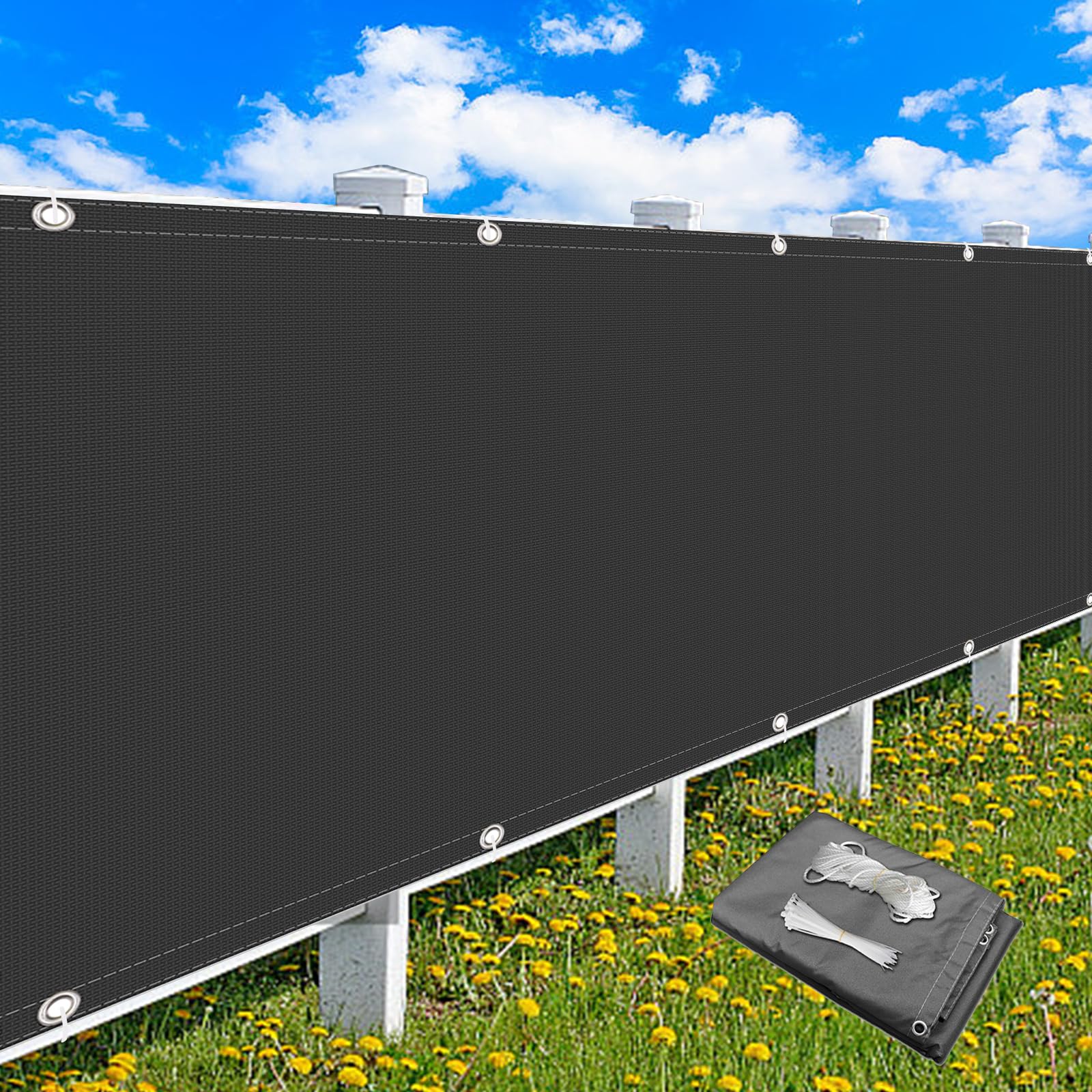 Brise Vue Balcon 1.2x1.5m Gris foncé Couverture de Écran Jardin Résistant au Vent UV Protection Vie Privée Oeillets Cordons