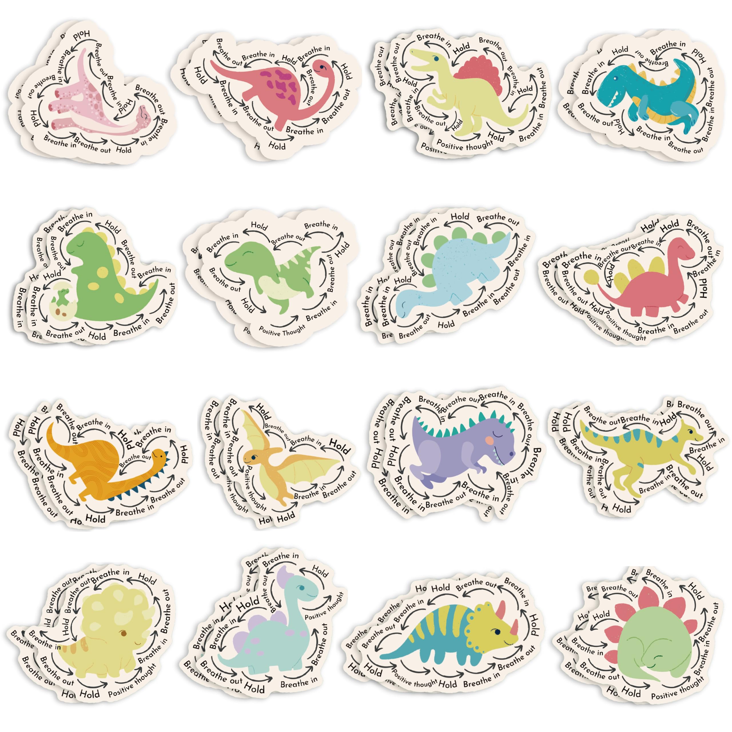 32 Pcs Dinosaur Anxiety Sensory Stickers with 2 Different Texture, Breathing Feature Calm Strips for School Counselor Supplies, Reusable Fidget