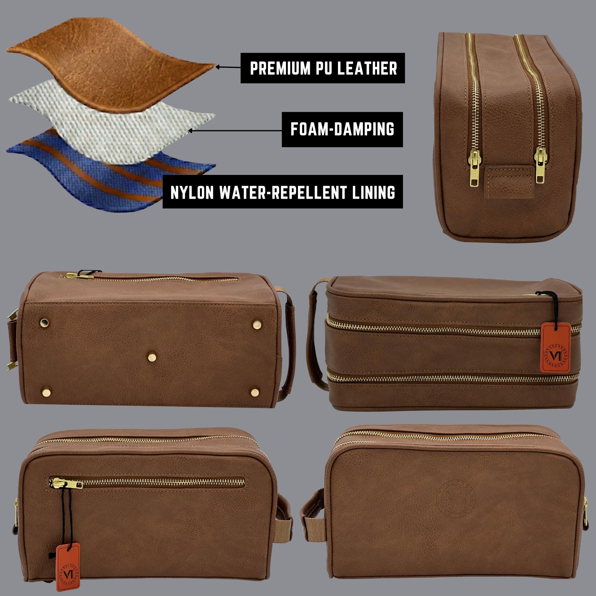 Travel Dopp Gift cosmetico di alta qualità Classic Toiletry Borsa a mano grande capacità due scomparti cerniere YKK impermeabili borchie inferiori tasche in rete organizzatore durevole