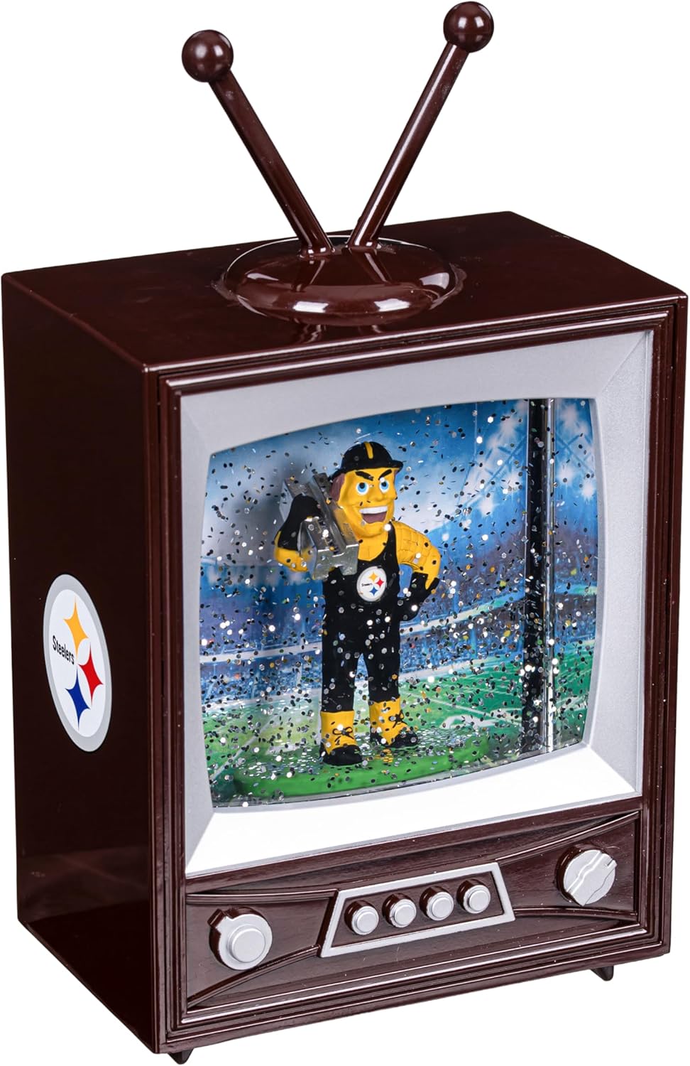 NFL Pittsburgh Steelers Snow Globe Lantern, Vintage TV Water Globe with Lights & Swirling Glitter, Battery Operated Christmas Football Tabletop Decoration, Memorabilia Gift for Men & Women Fans