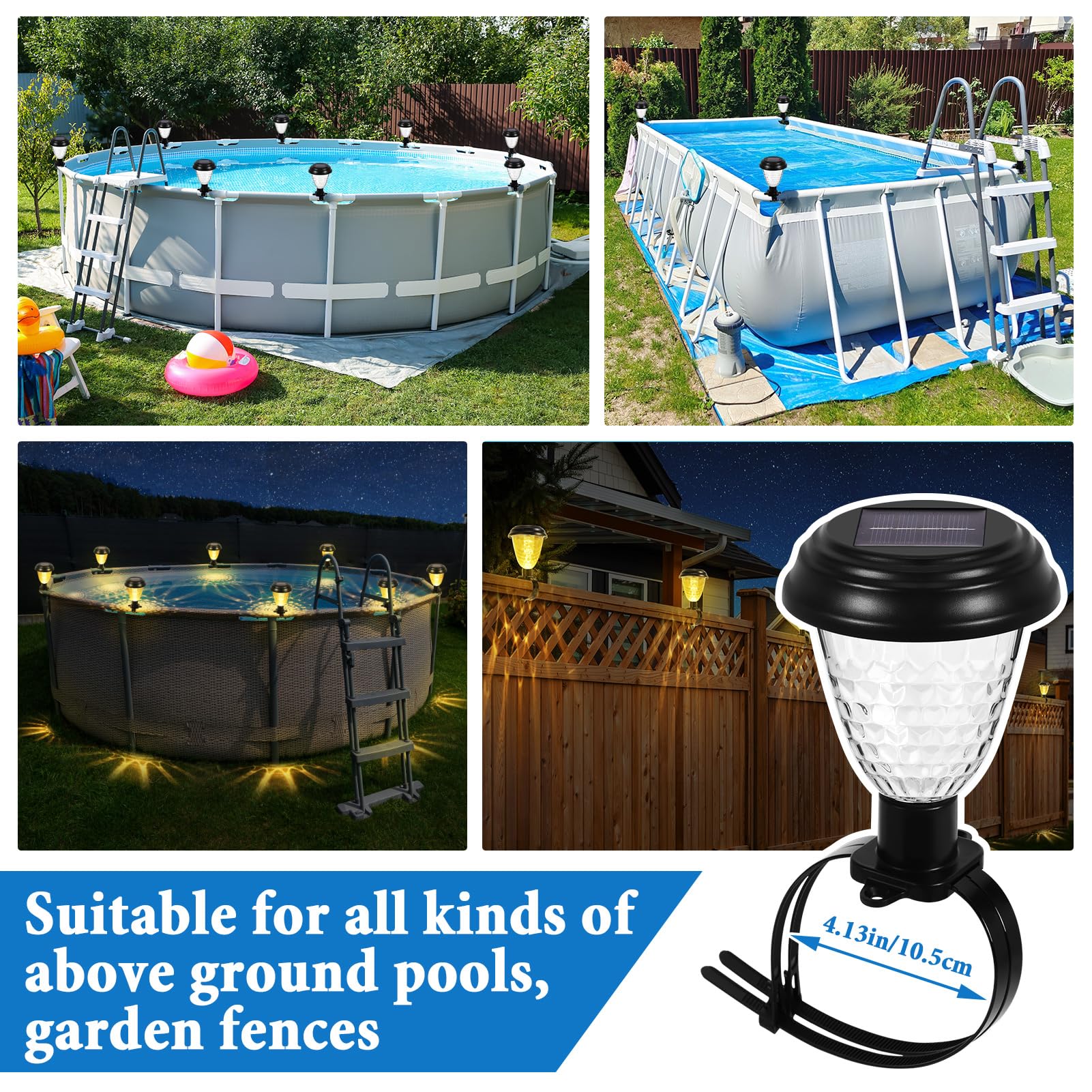 8 Stück Solar-Poolleuchten für oberirdische Pools, IP65 wasserdichte LED-Solarladung und automatische Lichter in der Nacht, unverzichtbares Zubehör für Sommer-Hinterhof-Zaun, Schwimmbad-Umzäunung