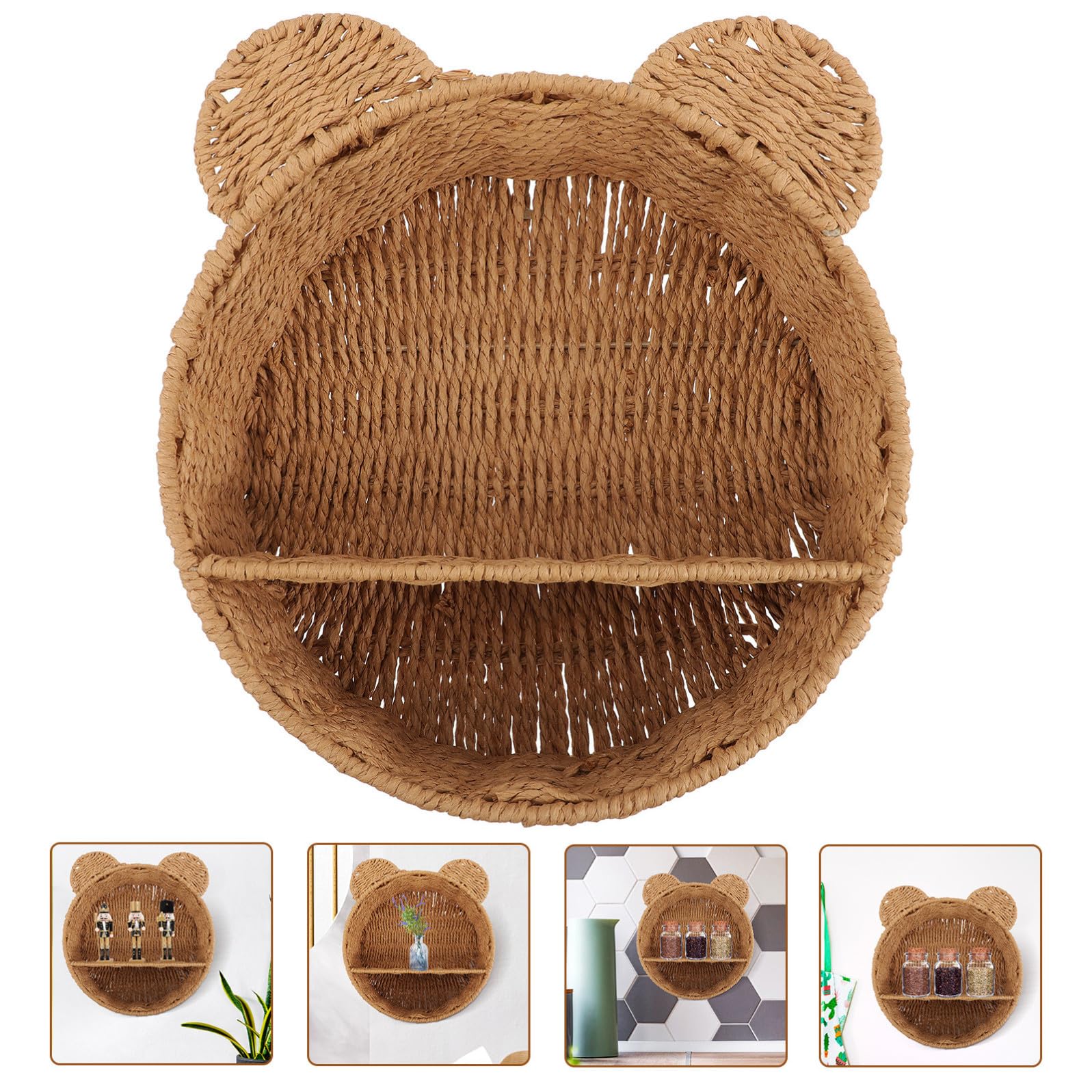UKCOCO Mensola Organizer Decorativo a Forma di Gatto Intrecciata da in Ferro e Corda di Carta e Portaoggetti per Cucina e Domestico