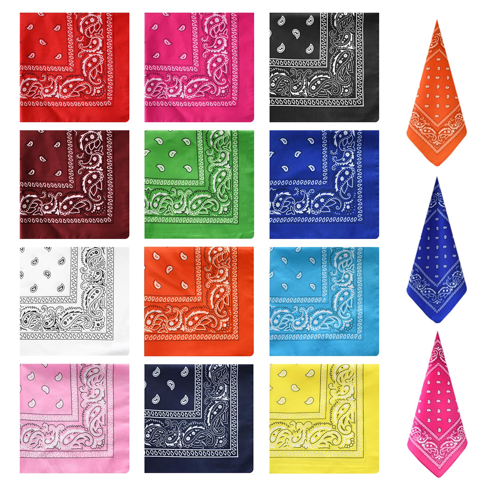12 sztuk bandany damskie, 55x55cm chustka na głowę męska, kwadratowa bandana męska z poliestru, 12 kolorów paisley bandana chustka na szyję, dla dorosłych i dzieci