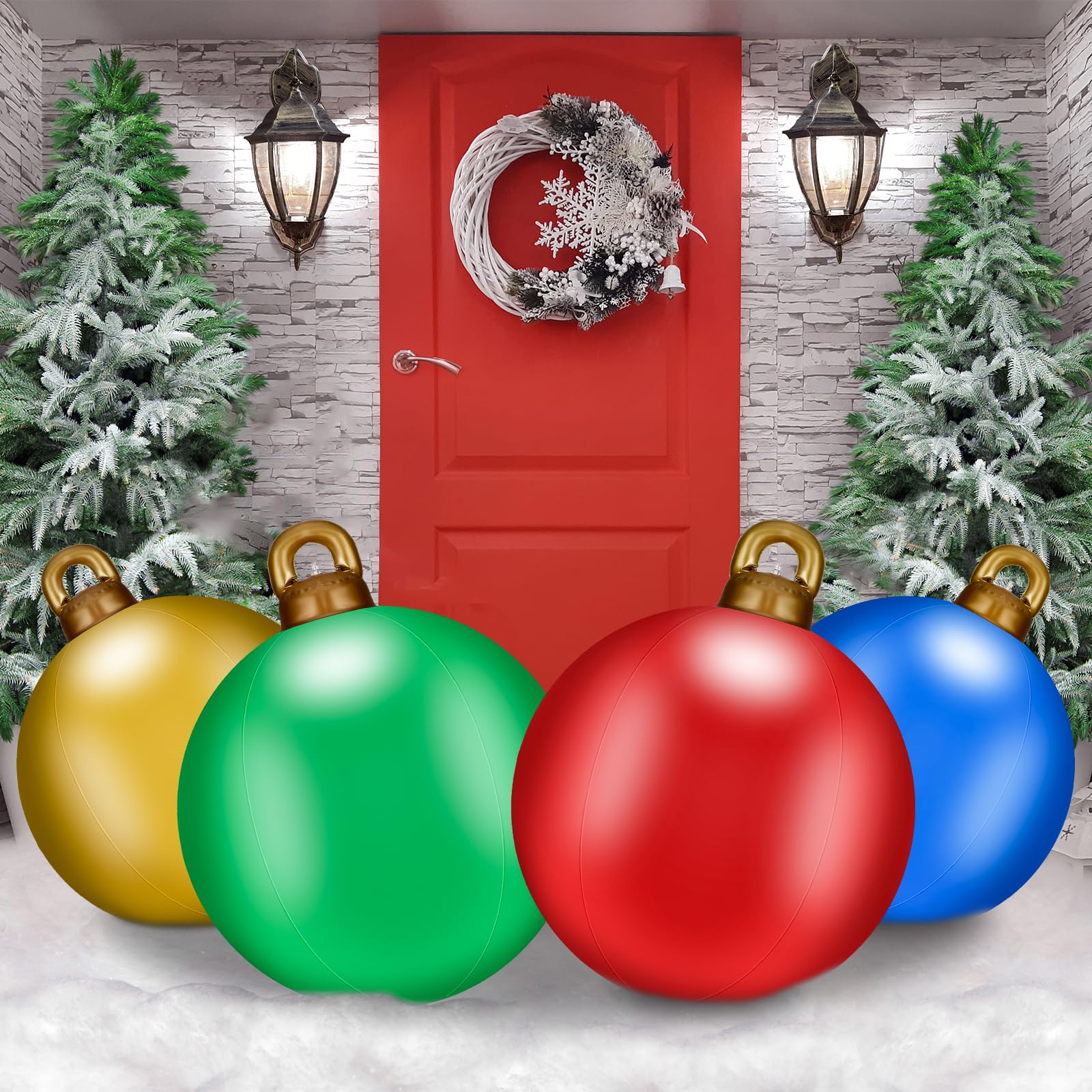 jetec 4 pcs 32 inch giant inflatable christmas ball christmas decorations giant inflatable ornaments outdoor christmas pvc inflatable decorated ball inflatable outdoor yard decorations (elegant)