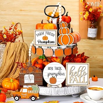 Maitys 14 Pcs Fall Tiered Tray Decoration Set Autumn Decor,Warm Style