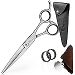 Professional Hair Scissors 6 Inch Straight with Extremely Sharp Blades, 440C Steel Hair Cutting Scissors, Durable, Smooth Motion & Fine Cut, Barber Scissors with Elegant Sheath, Cleaning Leather & Key