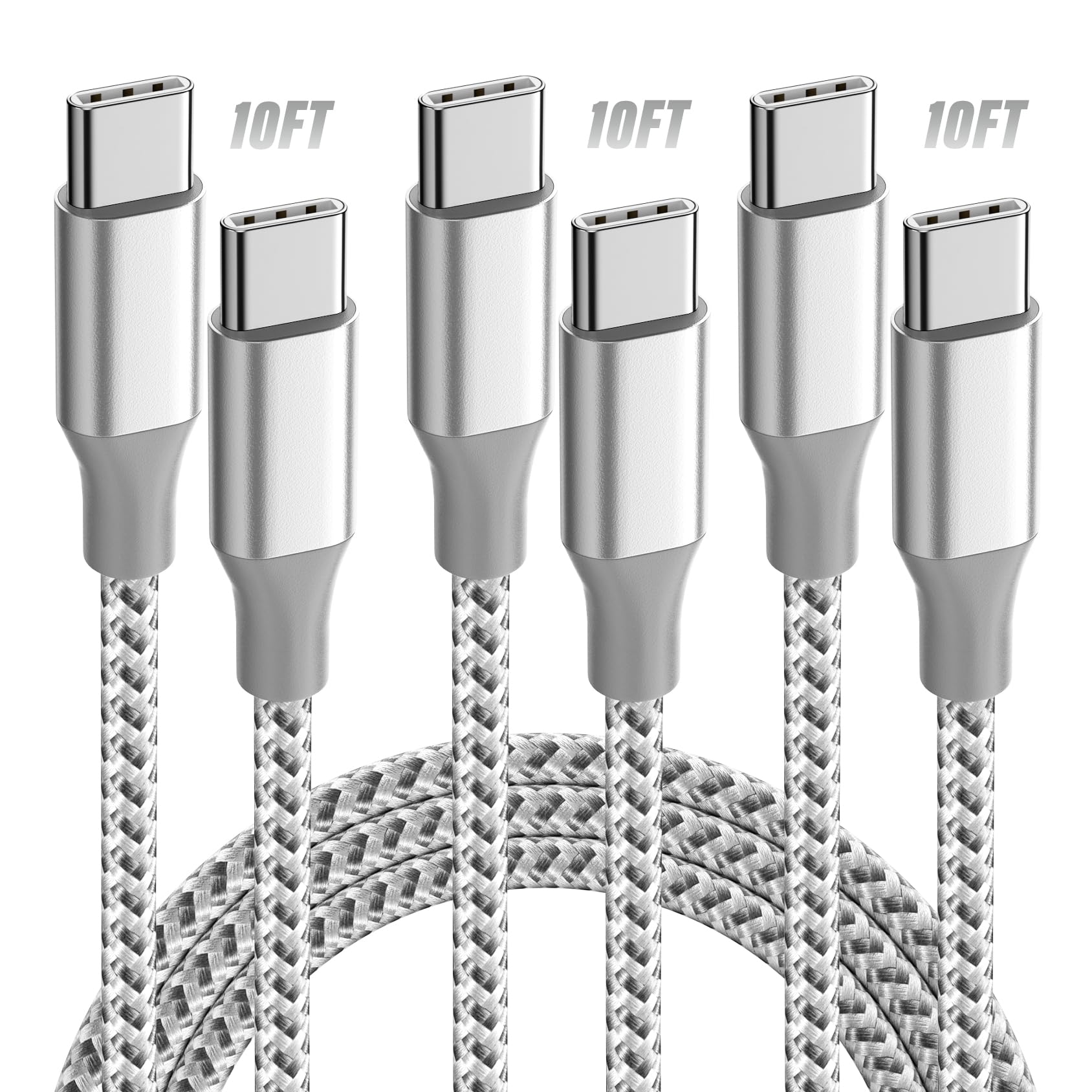 KYEHD USB C Cable,3 Pack 10FT USB C to USB C Cable 60W Type c Charger Fast Charging Cord,USB C Charger Nylon Braided Compatible iPhone 16 Pro/15 Pro/Plus/Max/iPad/MacBook and More