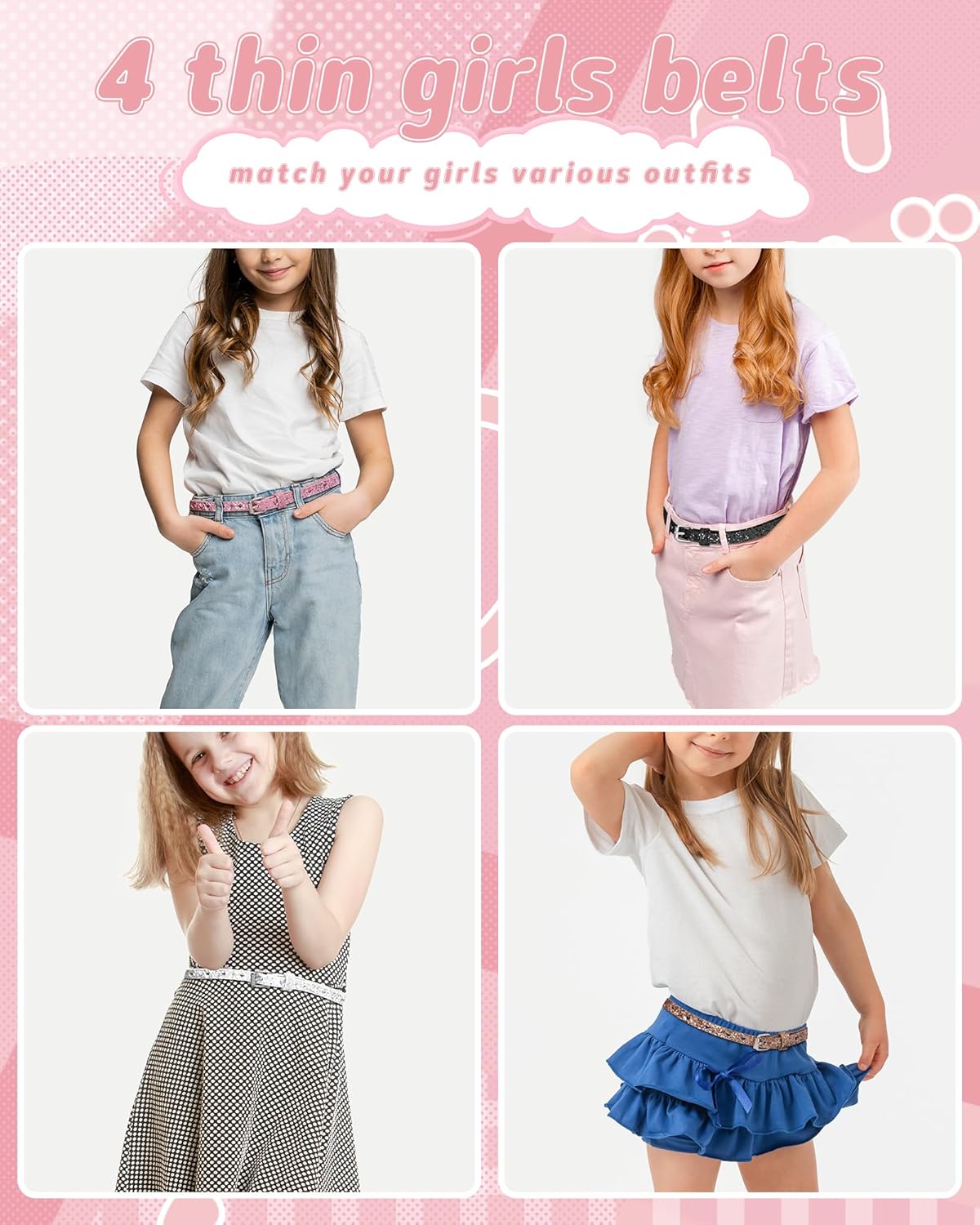 Kajeer Kids Belt for Girls,4 Pcs Durable PU Leather Belt Metal Buckle Heart Circle Hole Youth Toddler Belt for Uniform Casual - Image 7